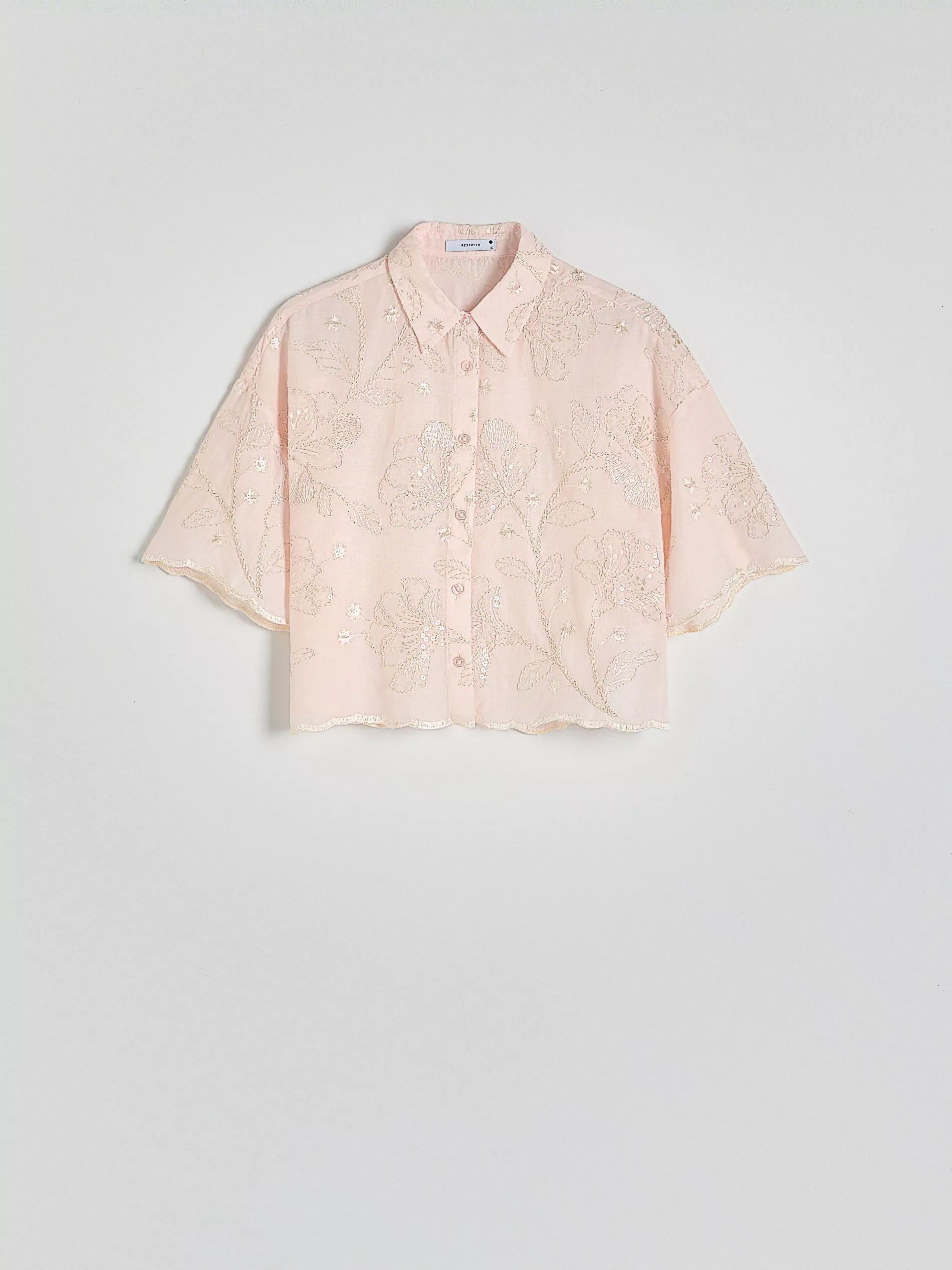 Pink Cotton Shirt With Embroidery, , medium