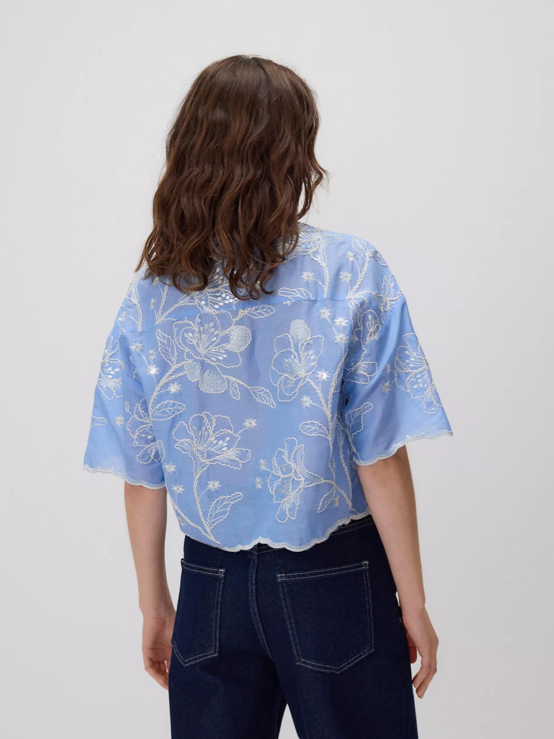 Blue Cotton Shirt With Embroidery, , large image number 4