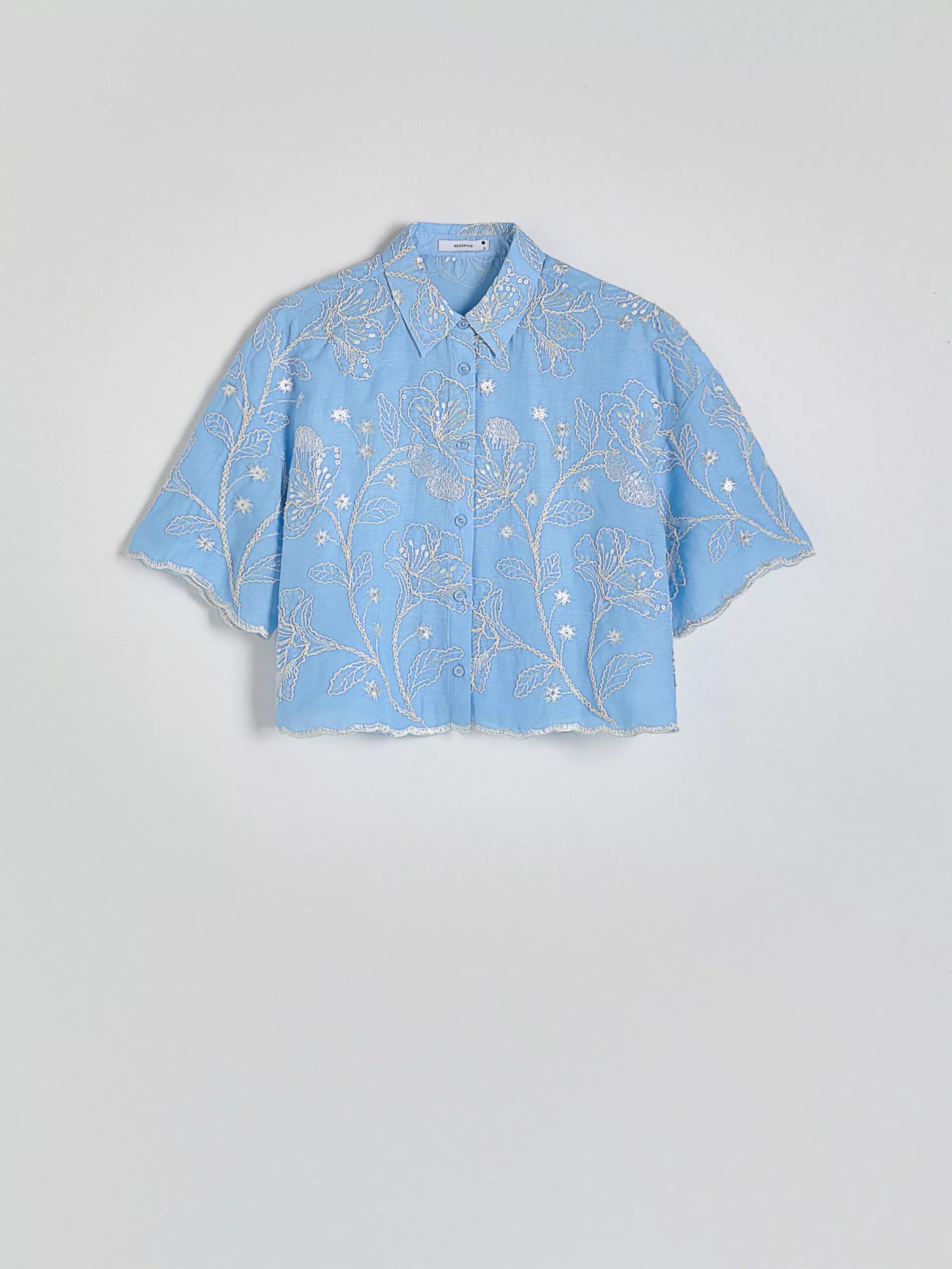 Blue Cotton Shirt With Embroidery, , large image number 5