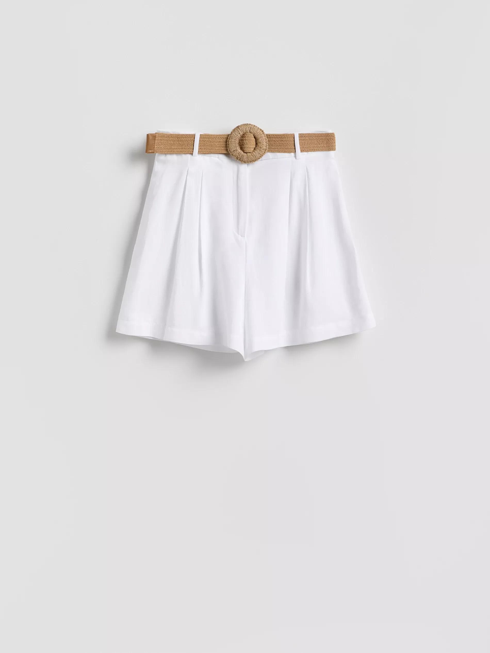 White Shorts With Belt, White, large image number 3