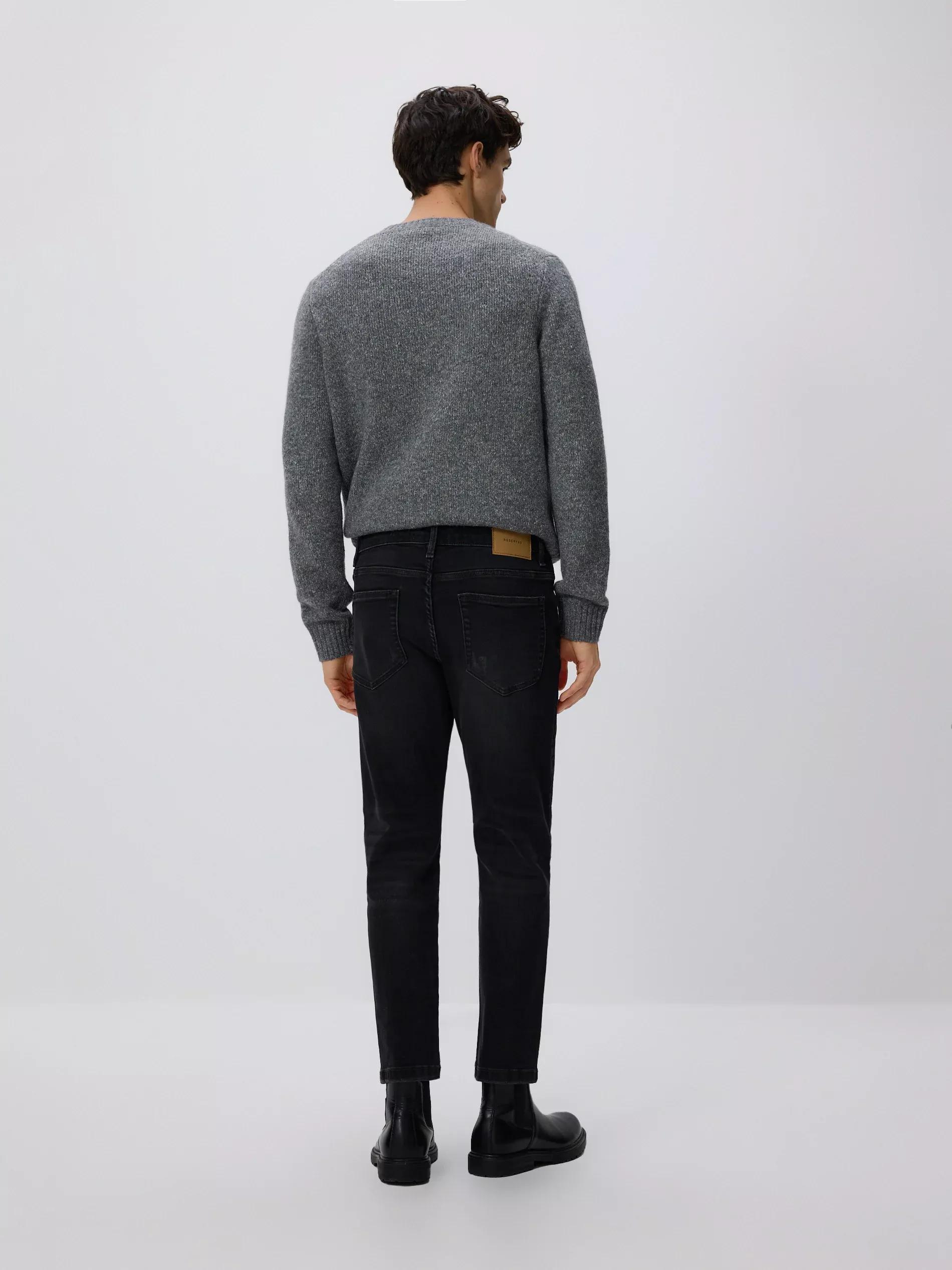 Black Distressed Carrot Slim Jeans, Black, large image number 2