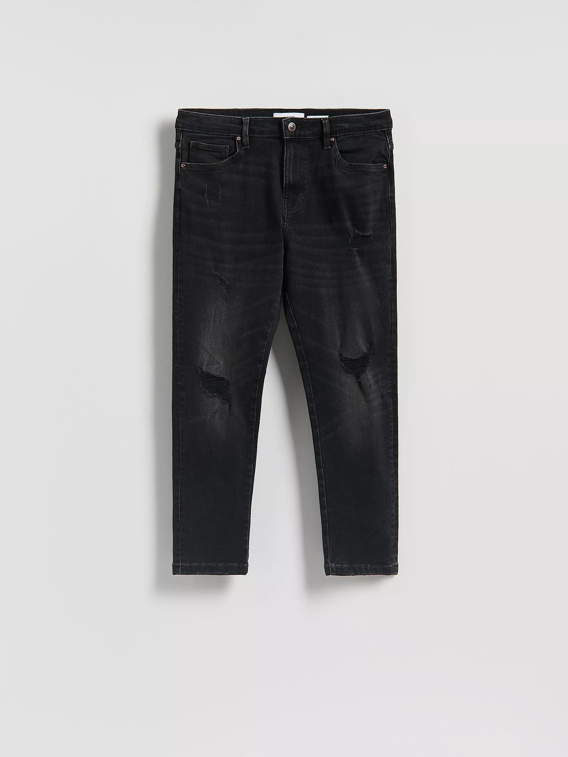 Black Distressed Carrot Slim Jeans, Black, large image number 3