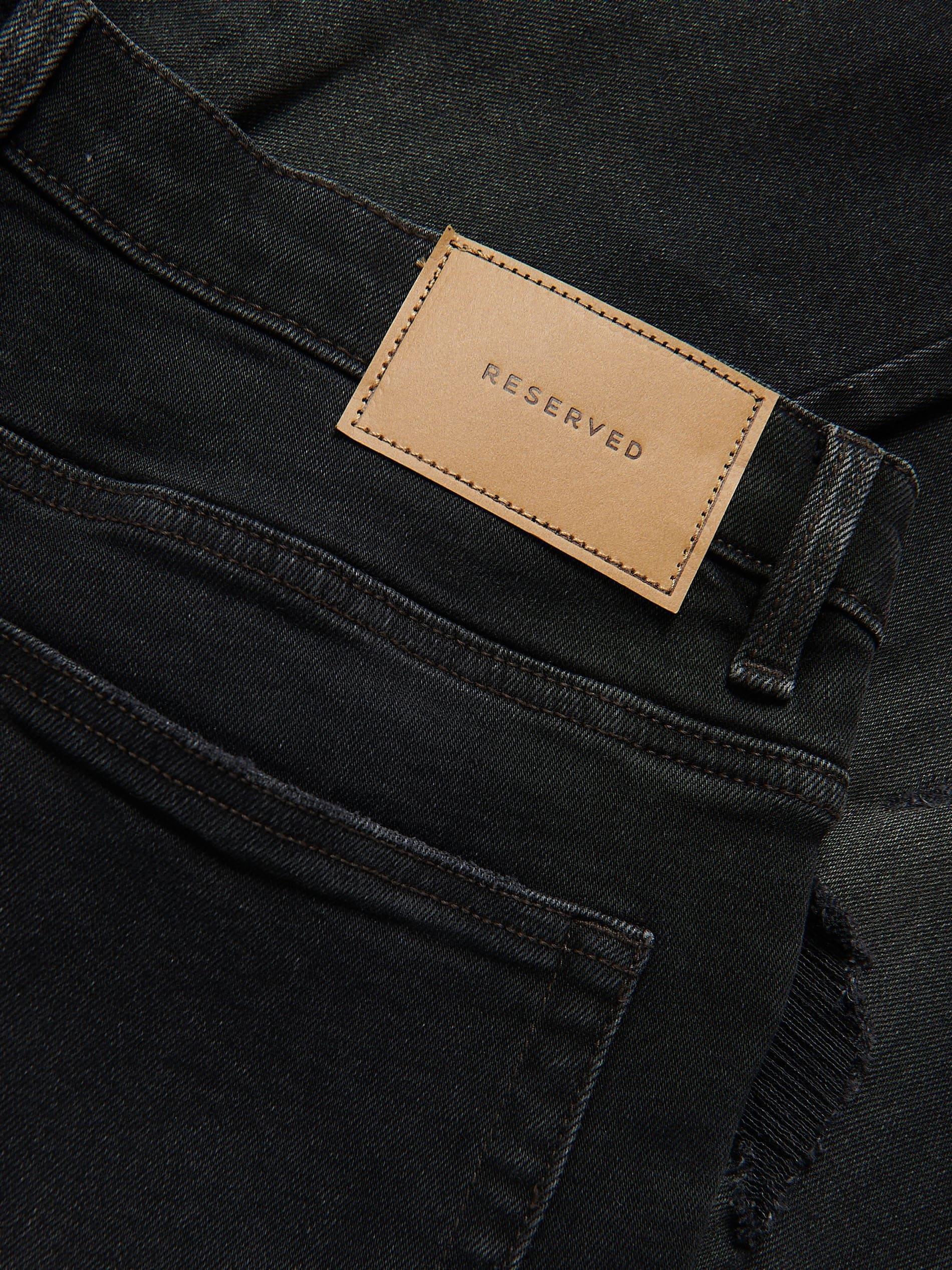 Black Distressed Carrot Slim Jeans, Black, large image number 4