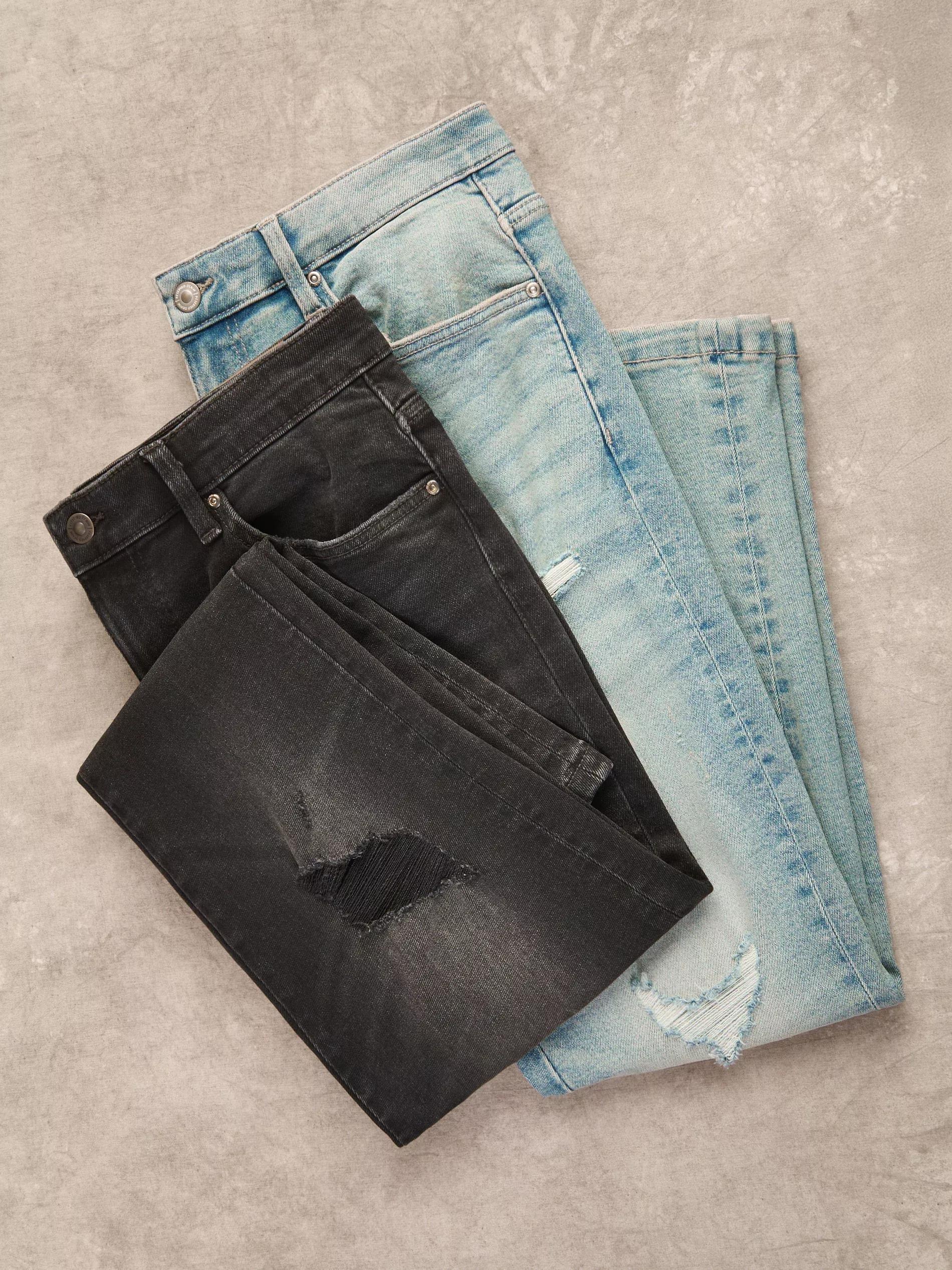 Black Distressed Carrot Slim Jeans, Black, large image number 5