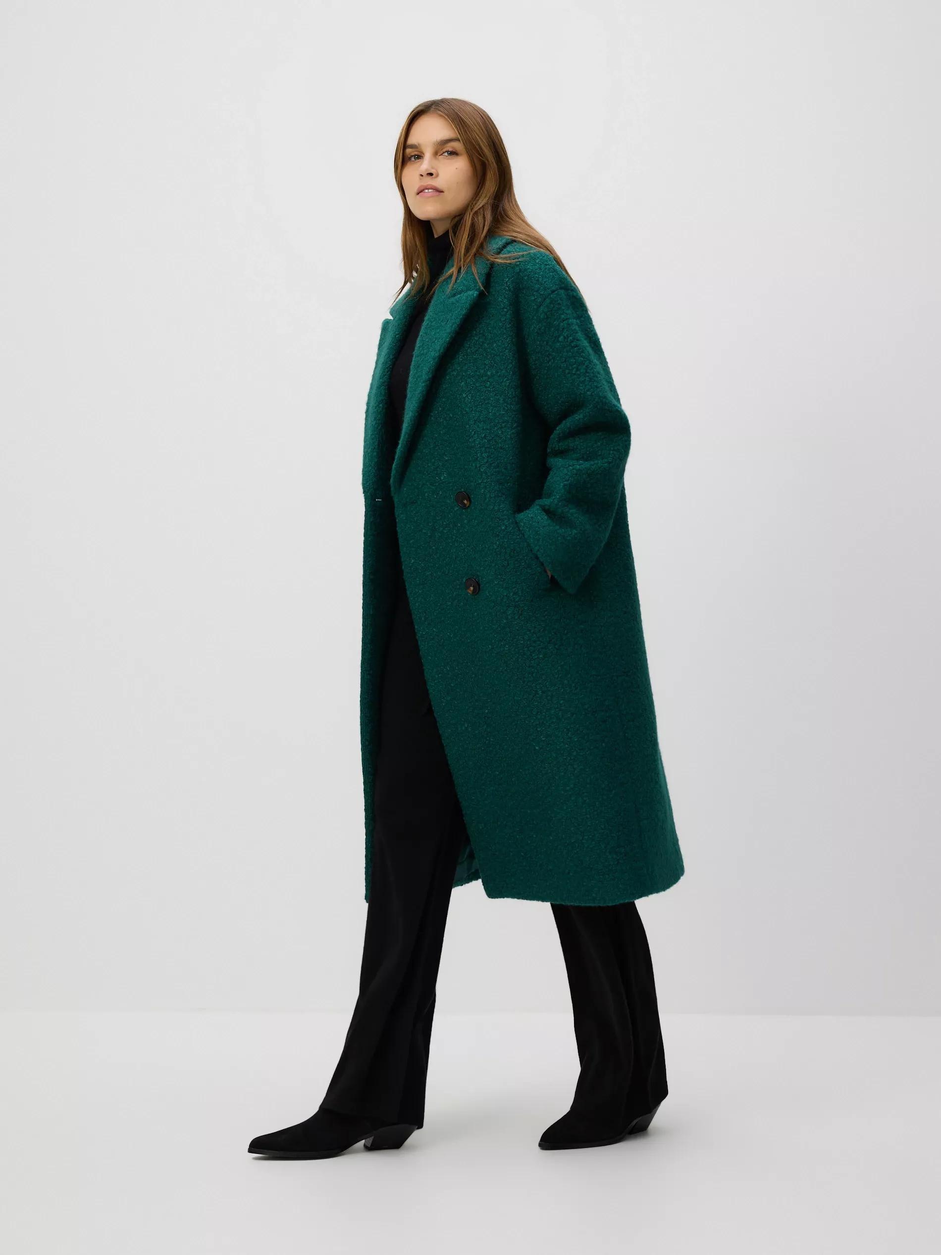 Green Double Breasted Oversized Coat, Turquoise, large image number 0