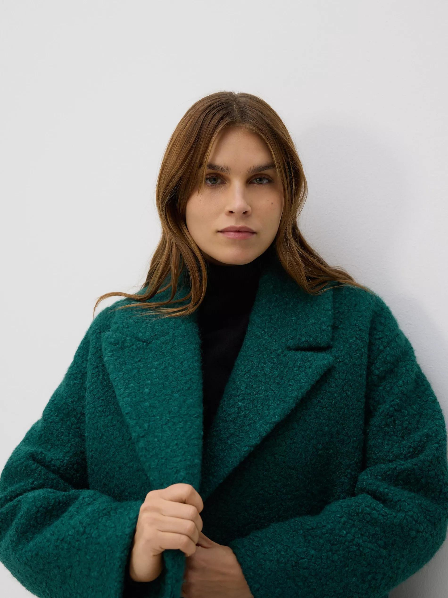 Green Double Breasted Oversized Coat, Turquoise, large image number 3