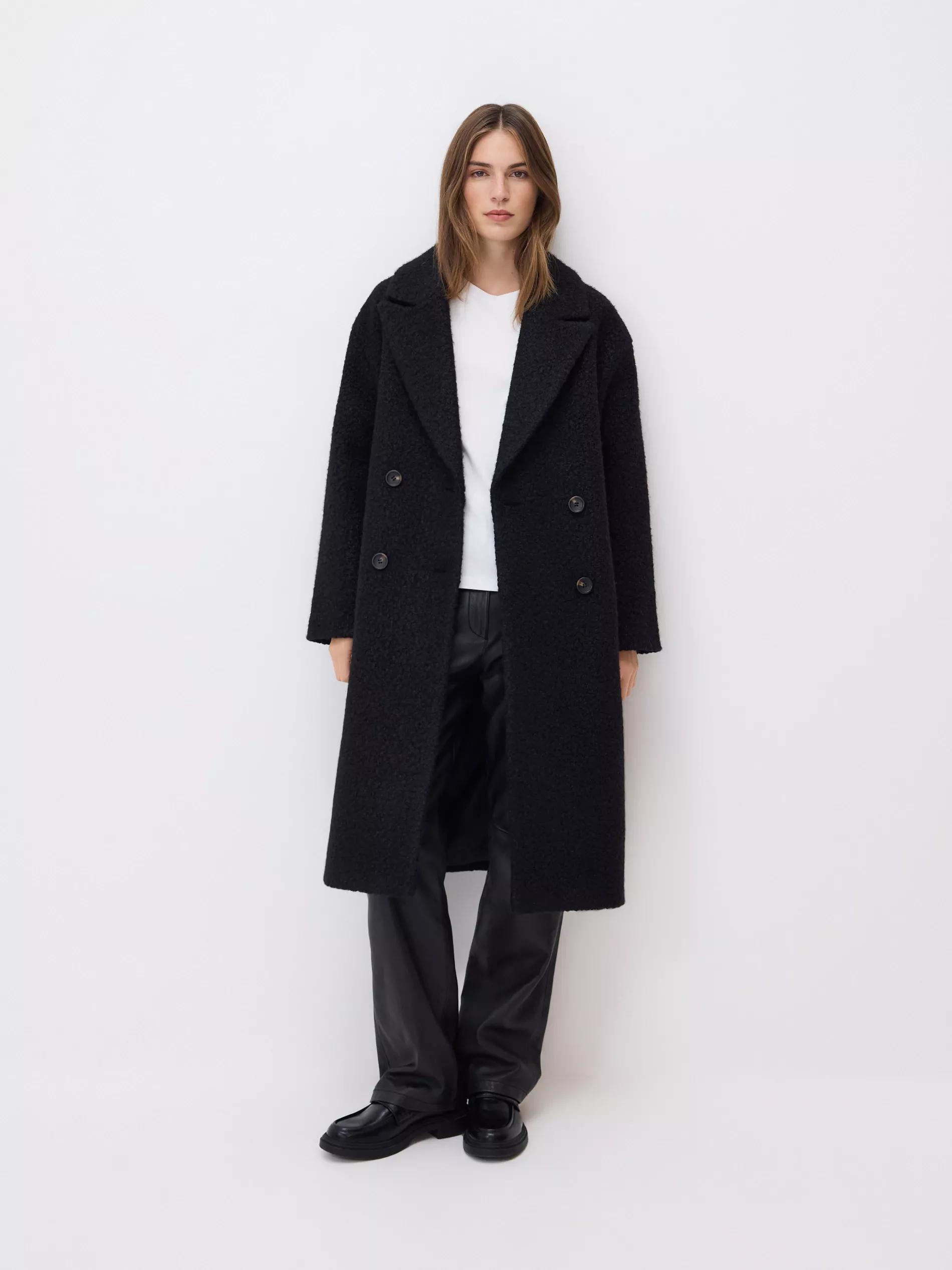 Black Double Breasted Oversized Coat, Black, large image number 0