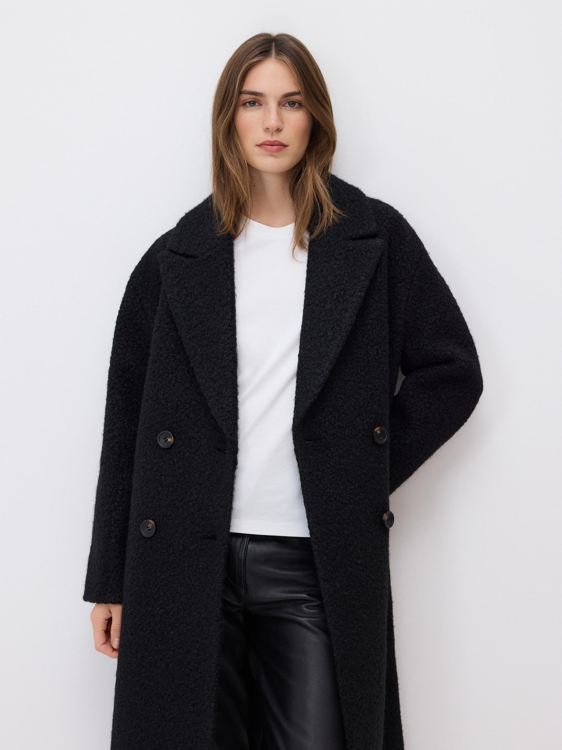 Black Double Breasted Oversized Coat, Black, medium