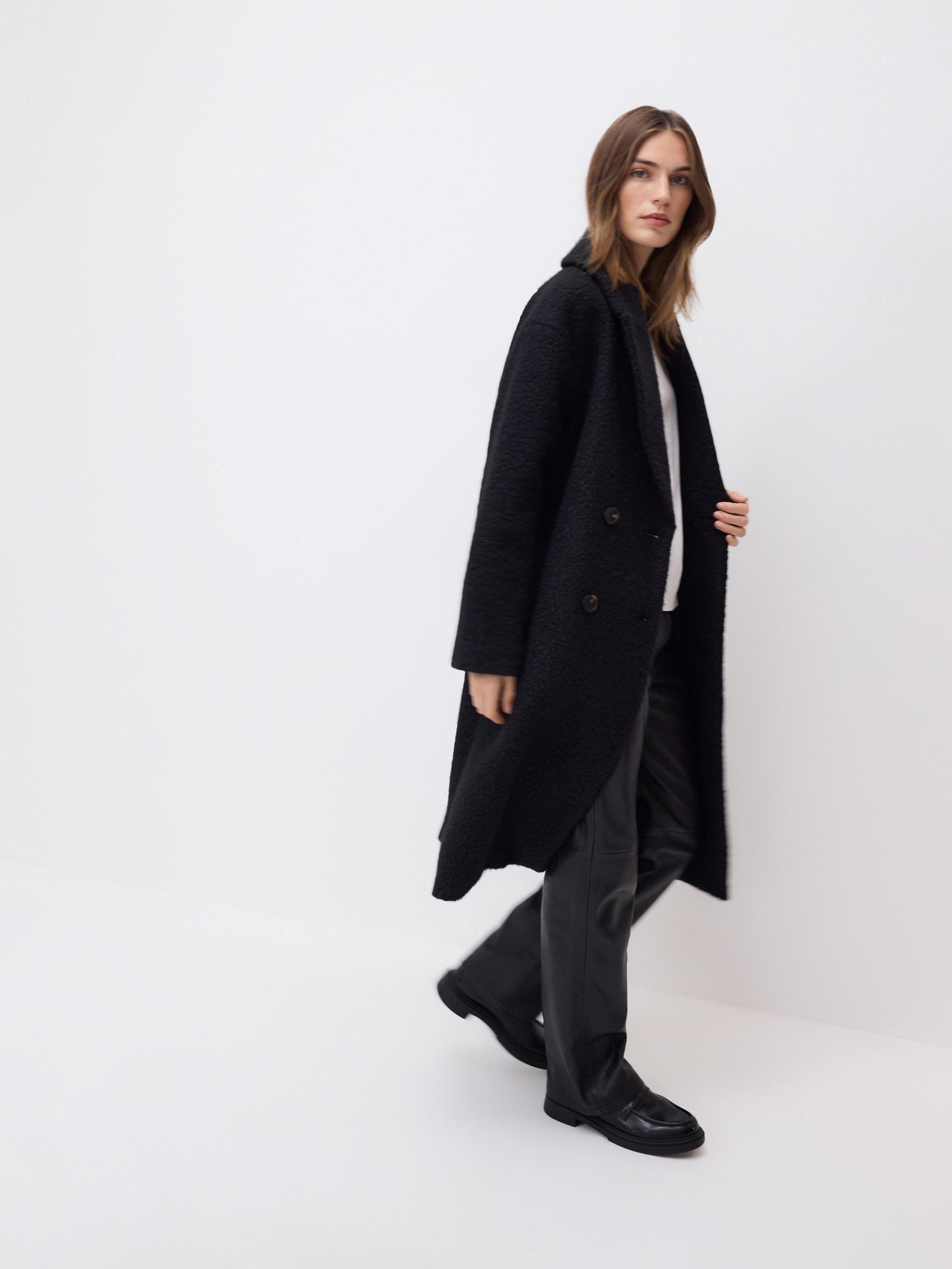 Black Double Breasted Oversized Coat, Black, medium