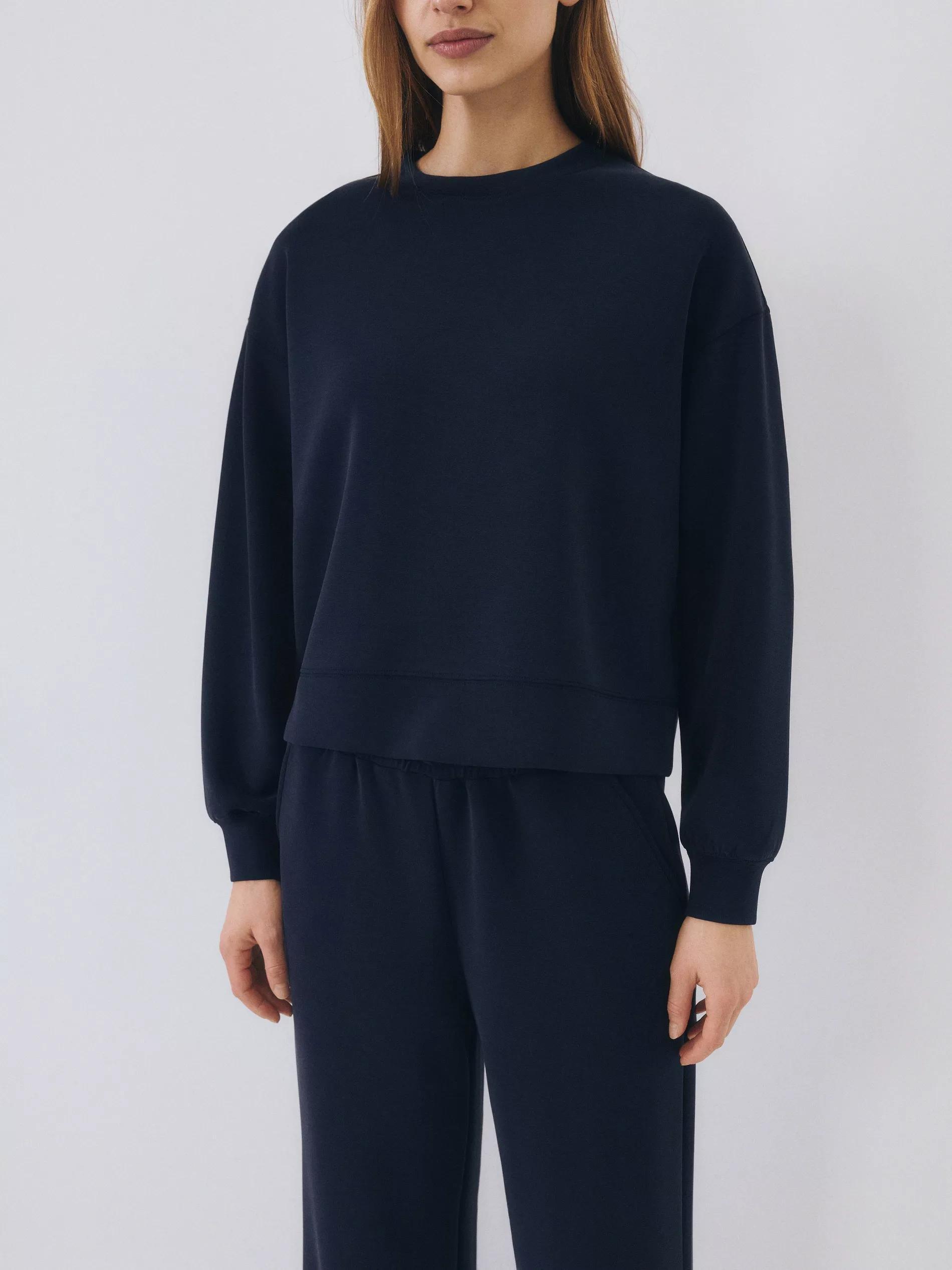Blue Plain Cropped Blouse, Navy, medium
