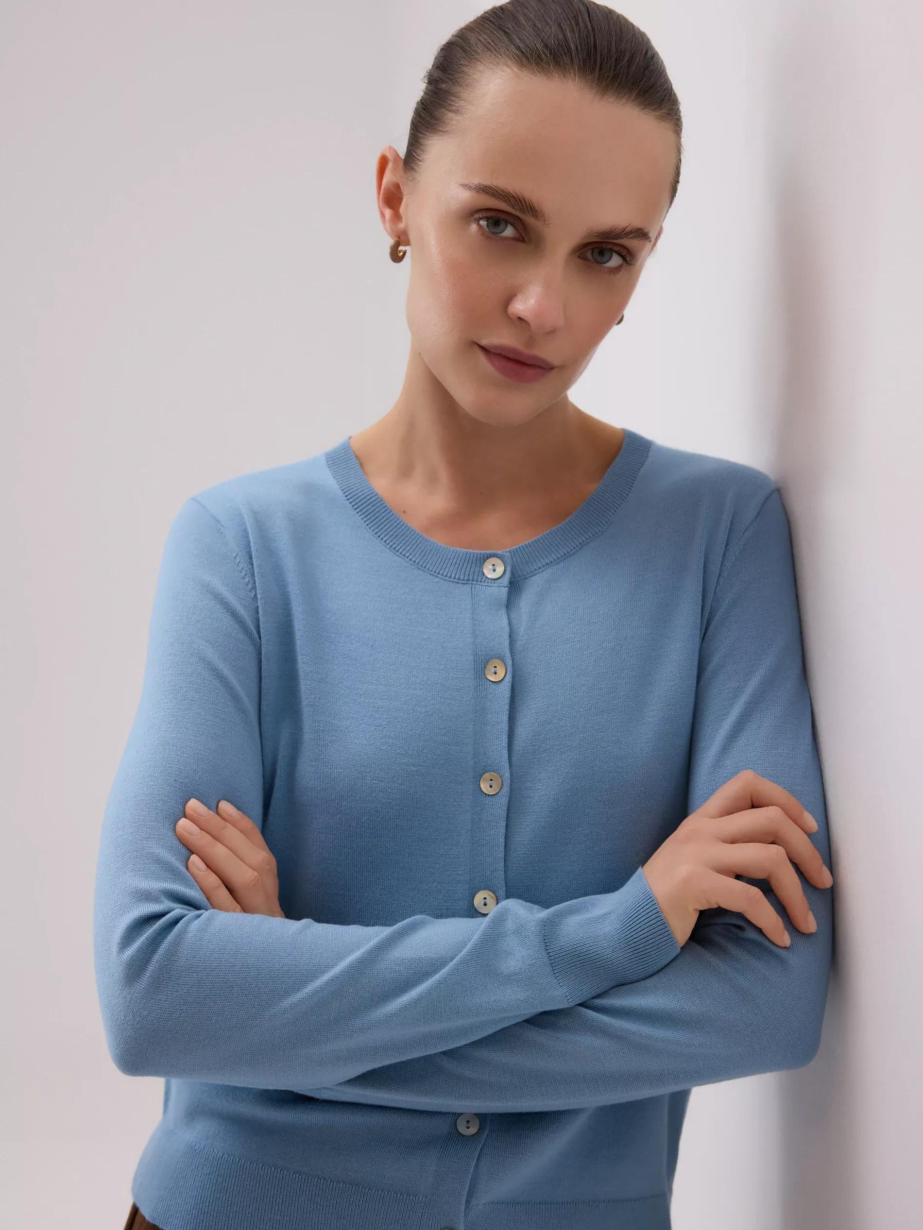 Turquoise Viscose Blend Button-Up Cardigan, Turquoise, large image number 2