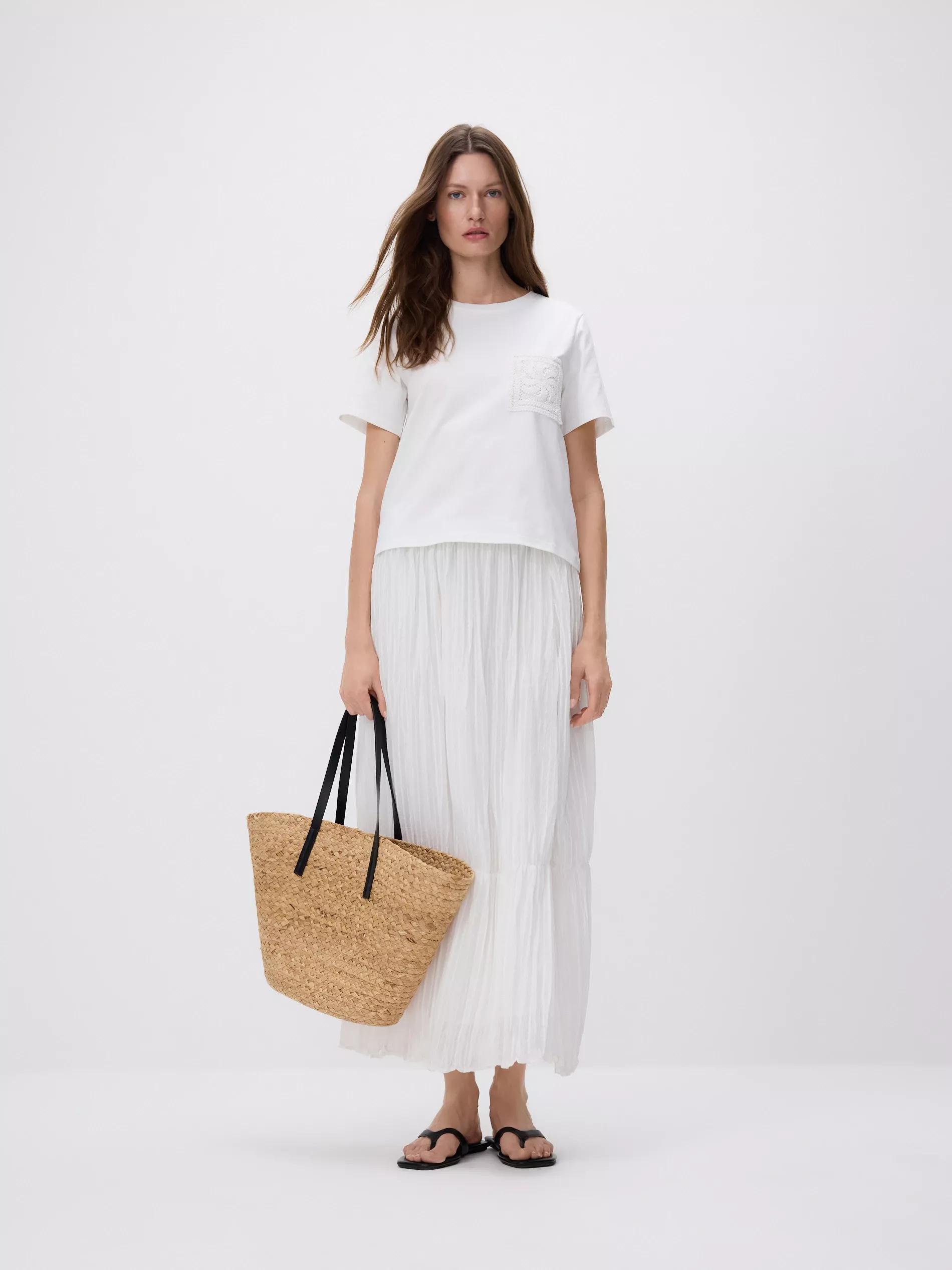 White Crushed Fabric Maxi Skirt, White, medium