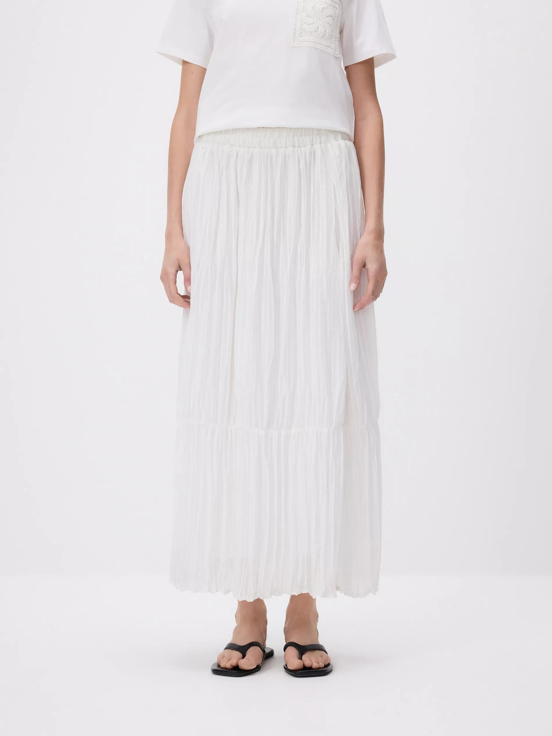 White Crushed Fabric Maxi Skirt, White, medium