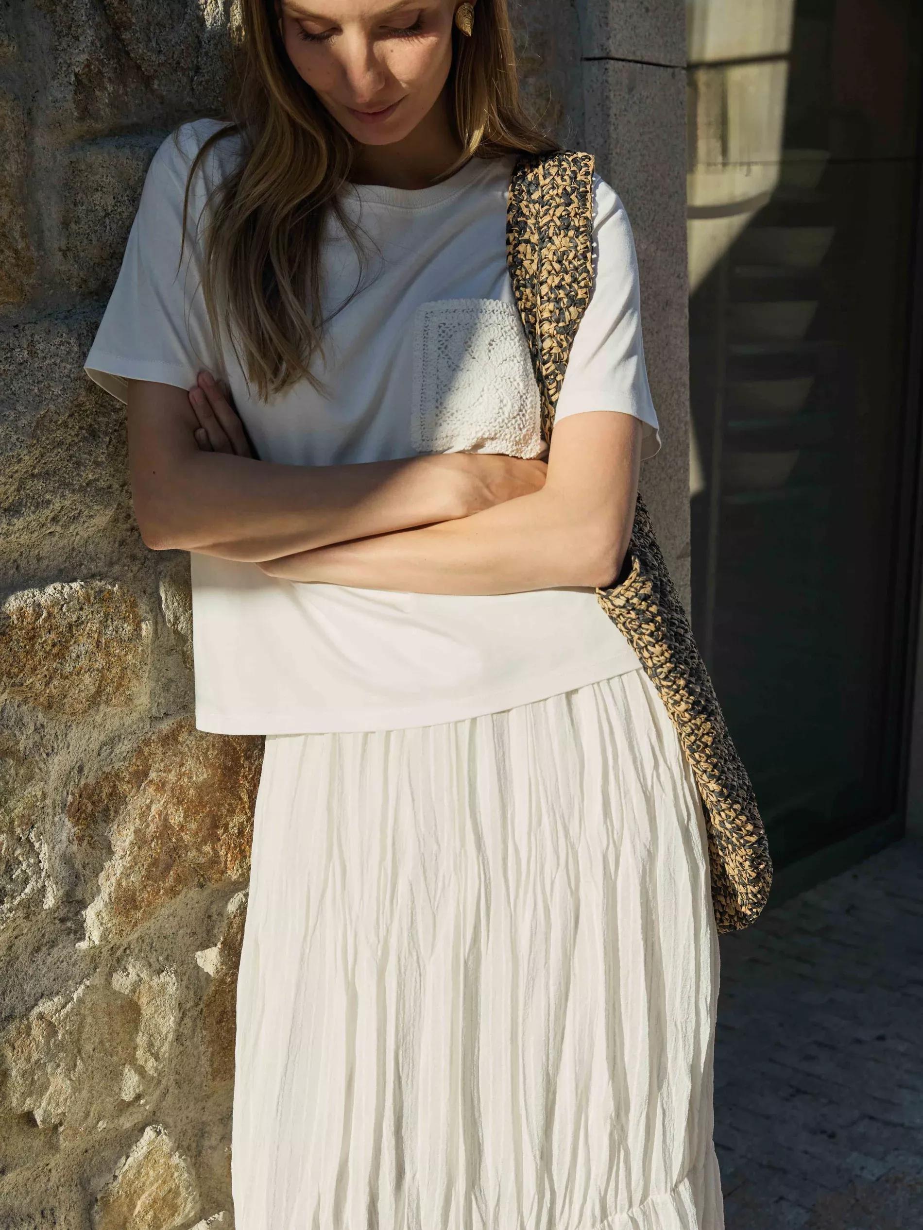 White Crushed Fabric Maxi Skirt, White, large image number 5