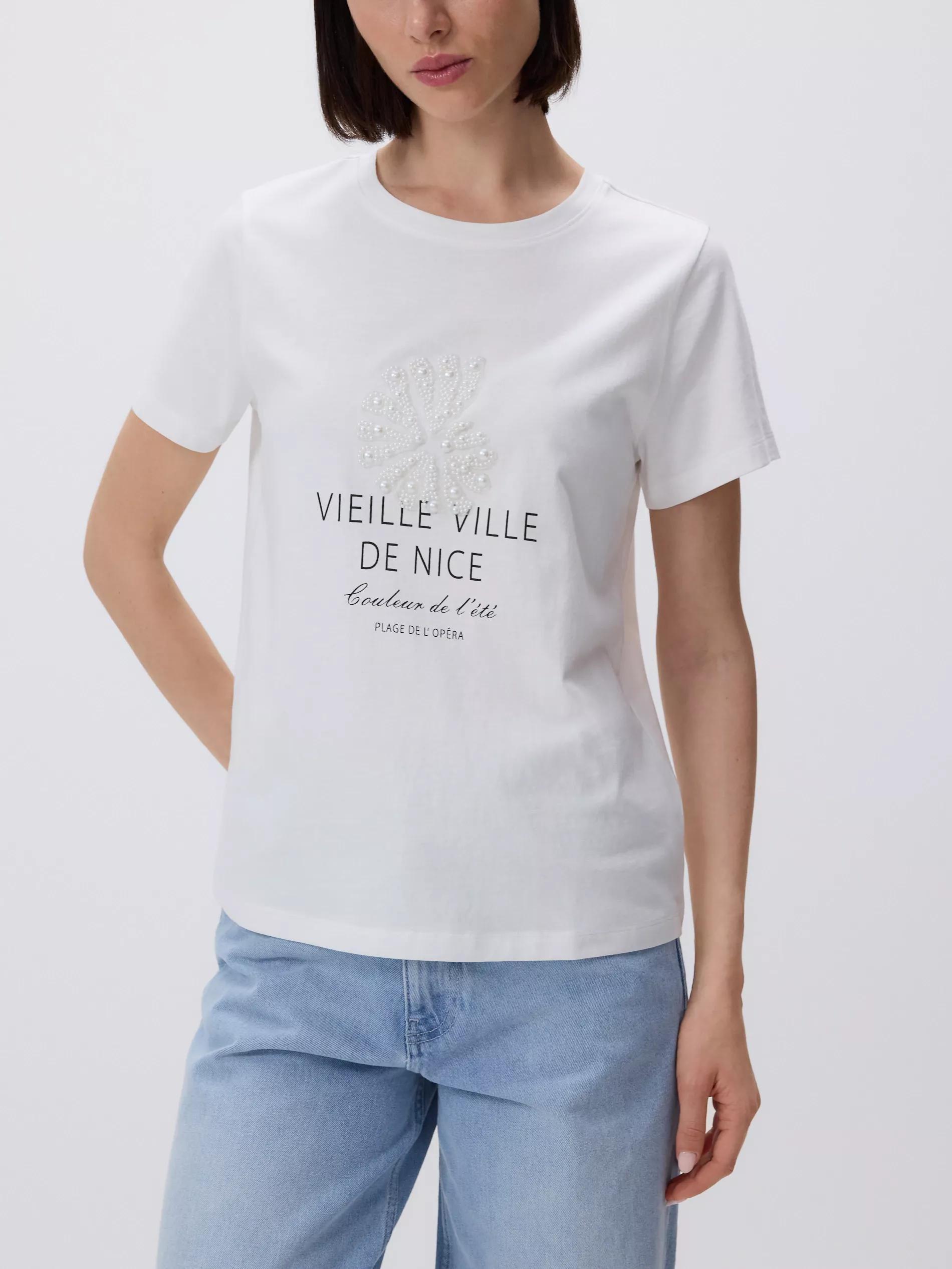 White T-Shirt With Applique, , large image number 0
