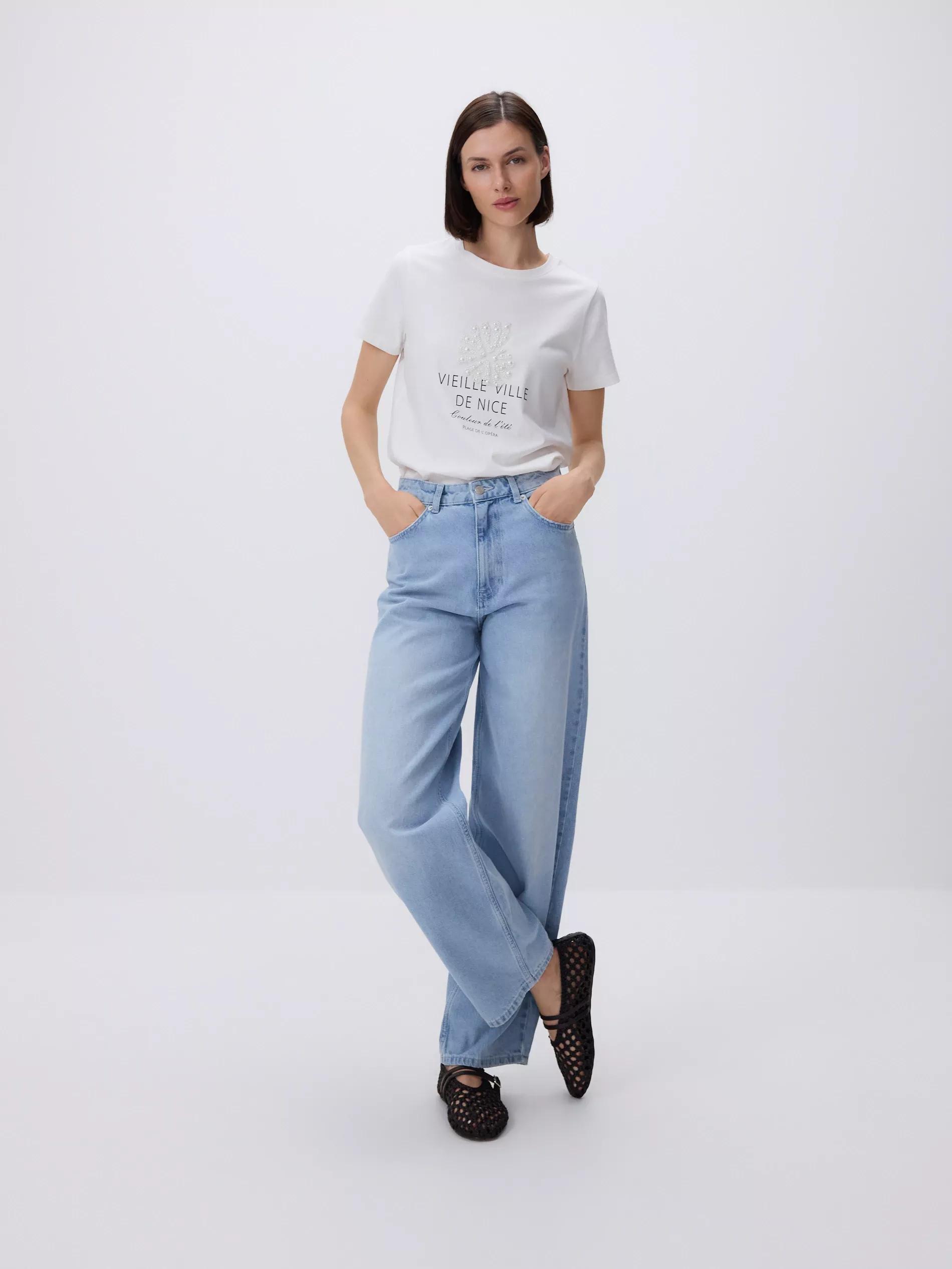 White T-Shirt With Applique, , large image number 1