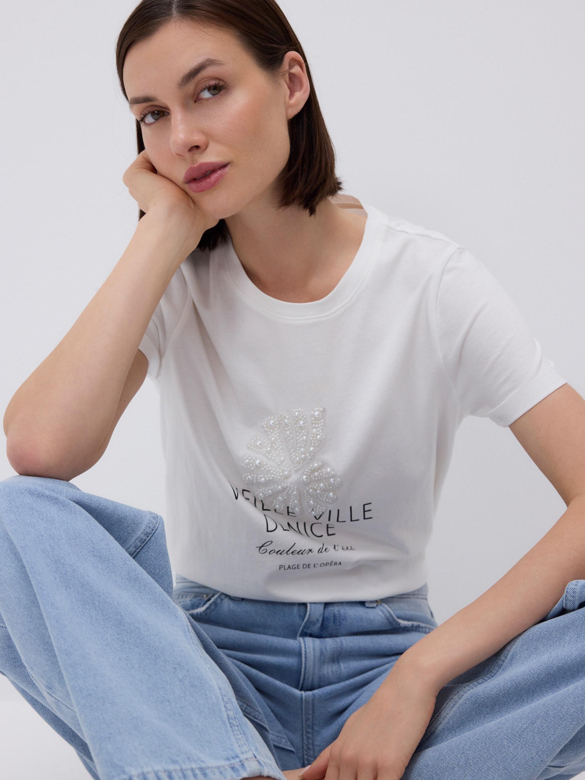 White T-Shirt With Applique, , large image number 2