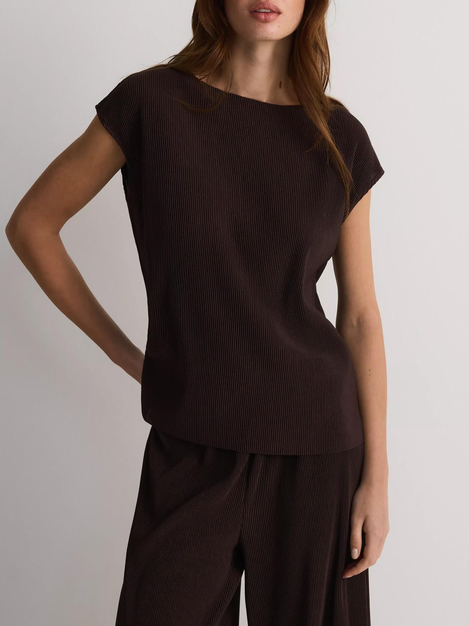 Brown Striped Blouse, Brown, medium