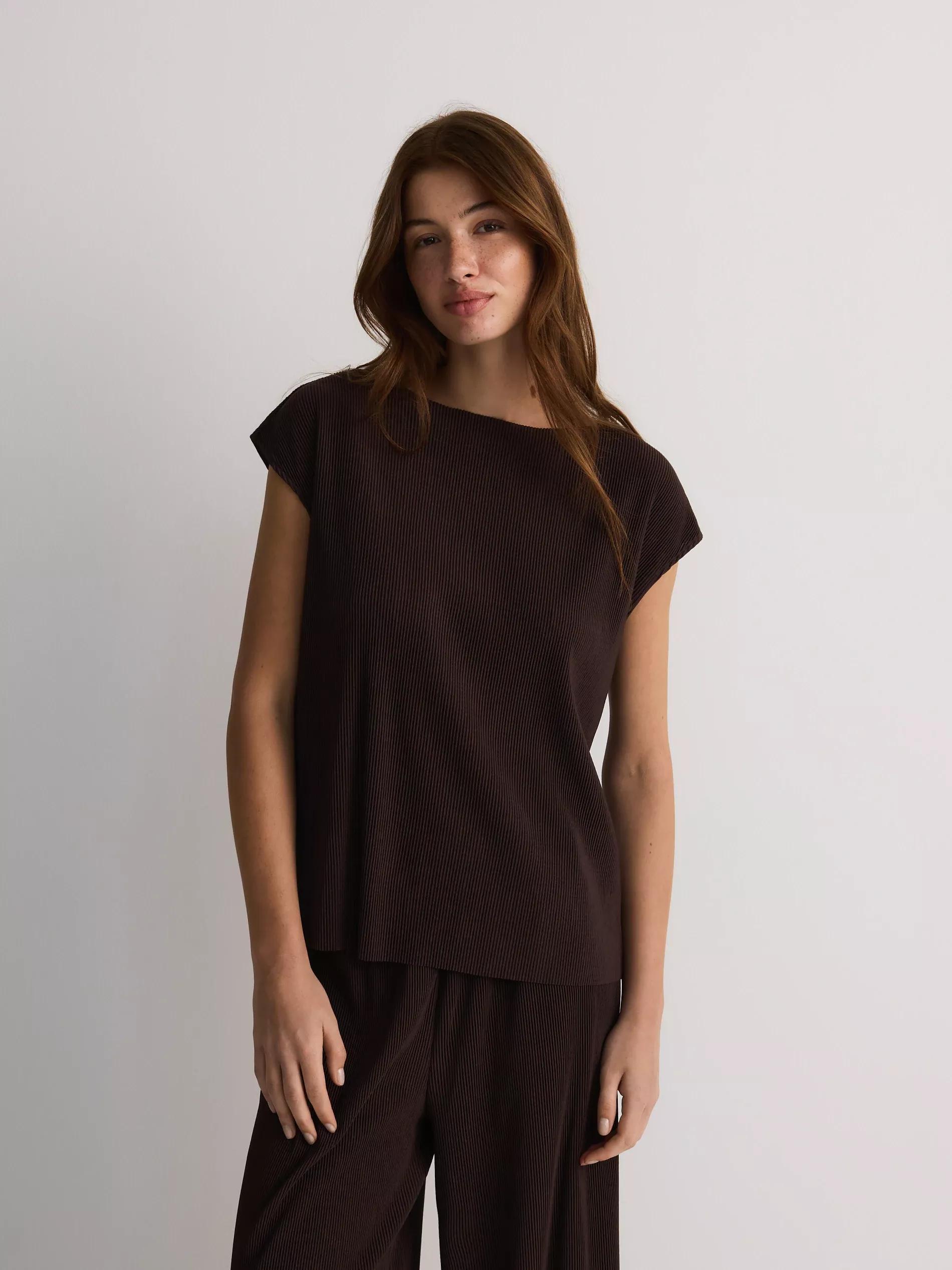 Brown Striped Blouse, Brown, medium