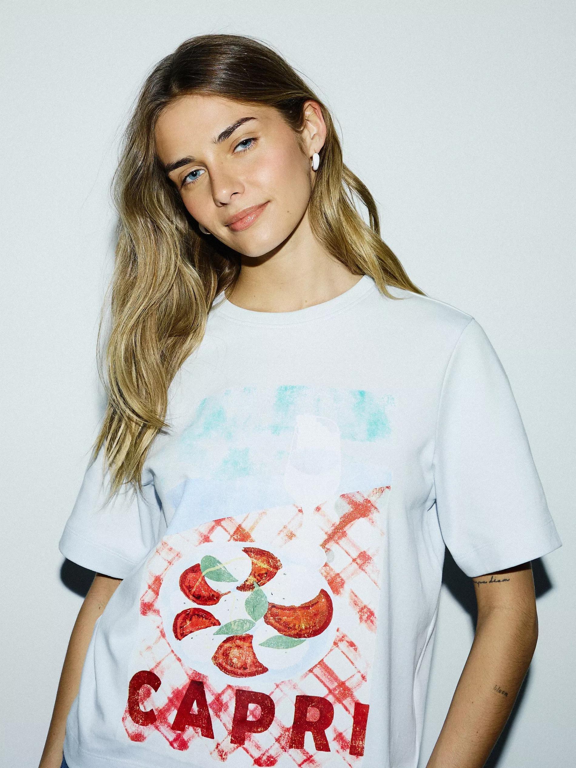 Blue Cotton T-Shirt With Print, , large image number 1