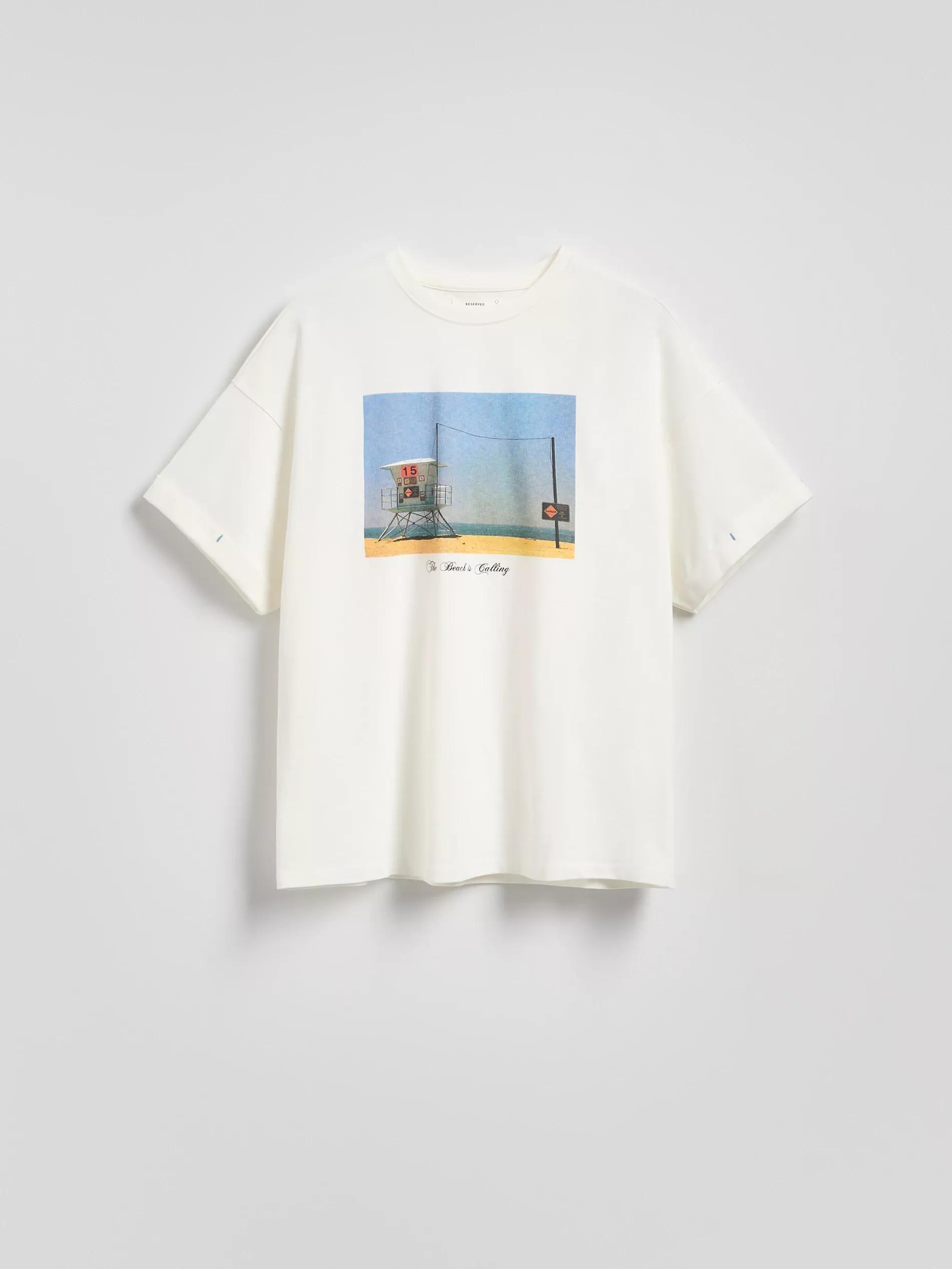 Cream T-Shirt With Print, , large image number 0