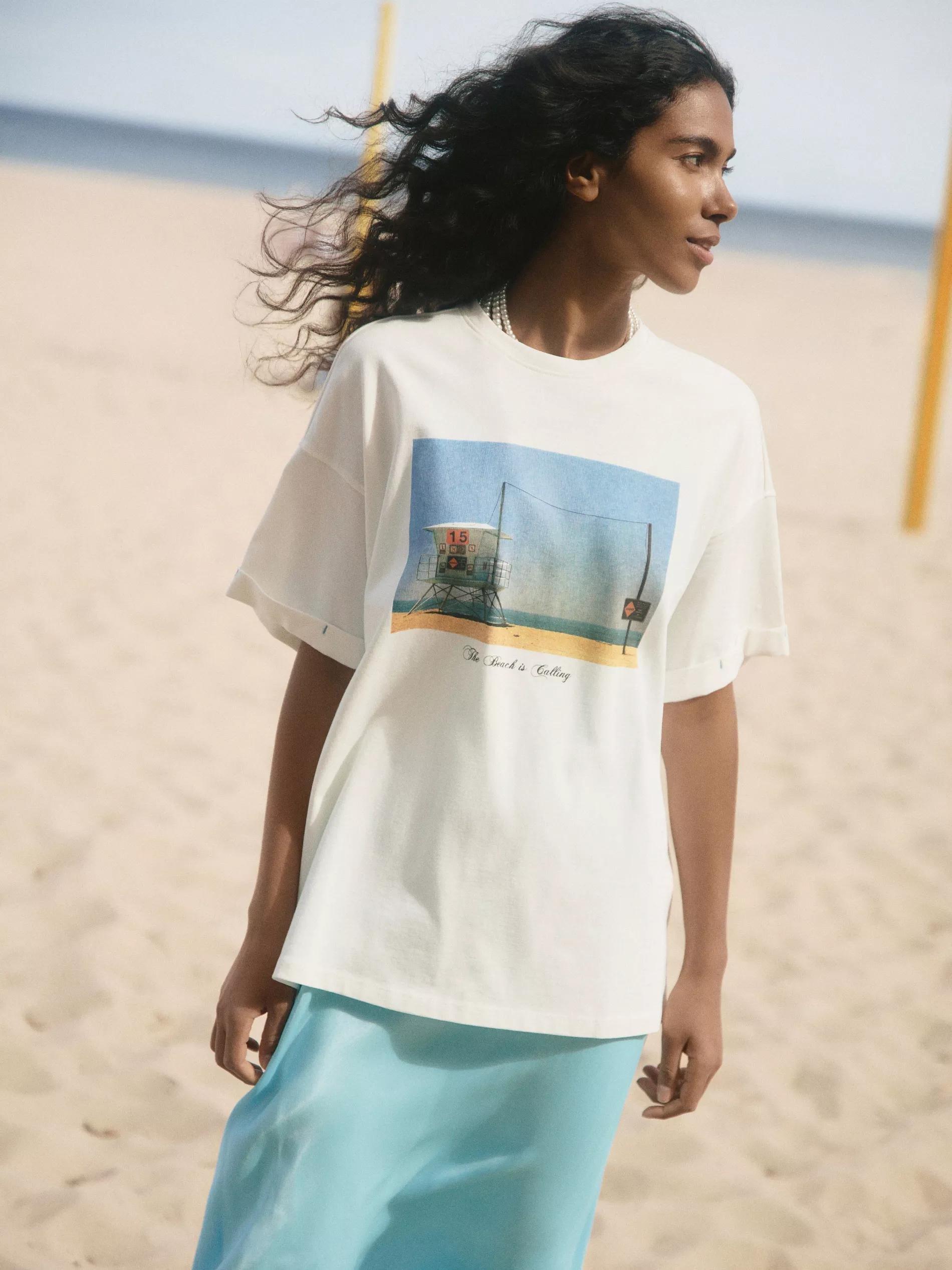 Cream T-Shirt With Print, , large image number 4