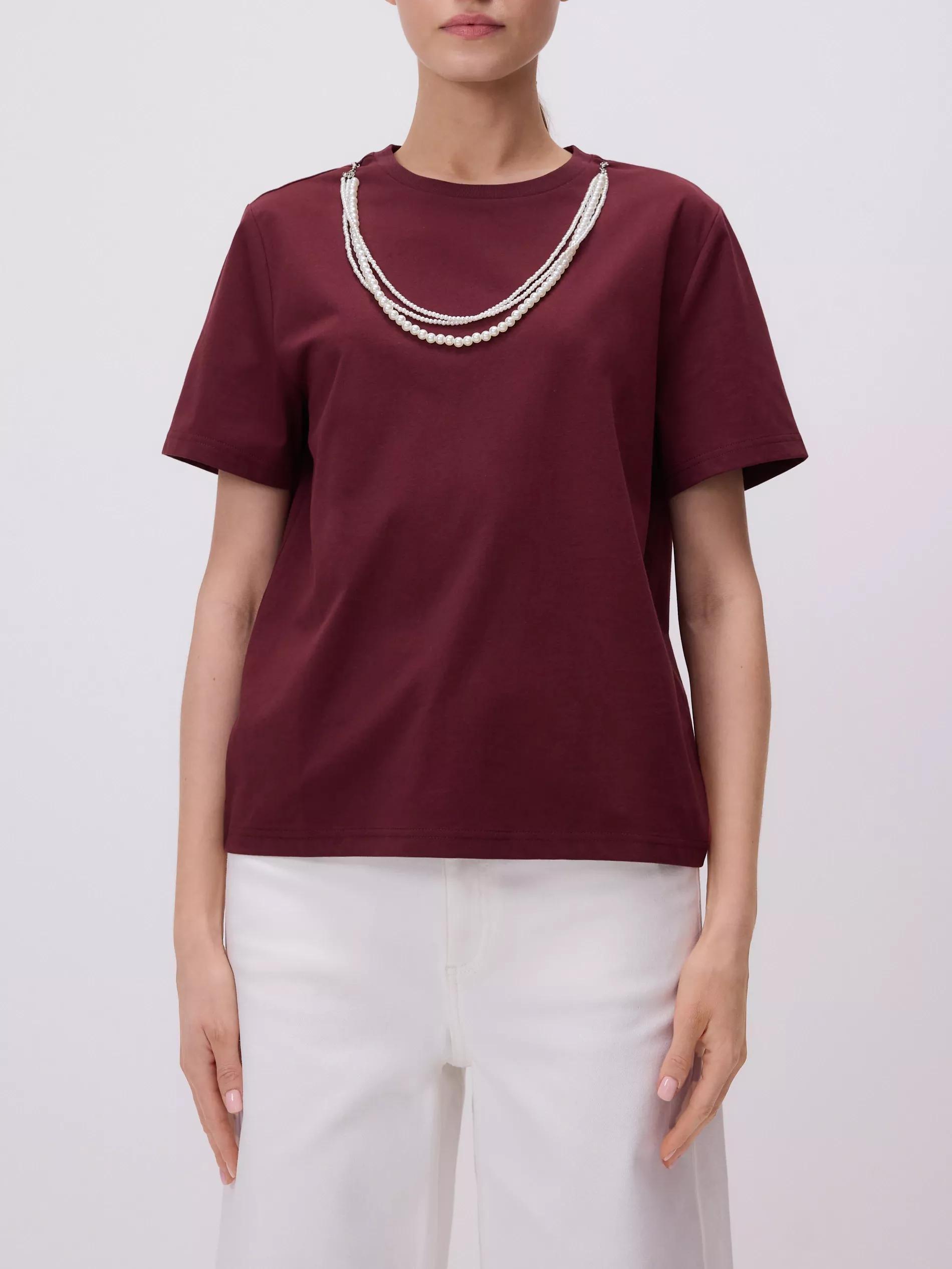 MAROON T-shirt with detachable embellishment, , large image number 1