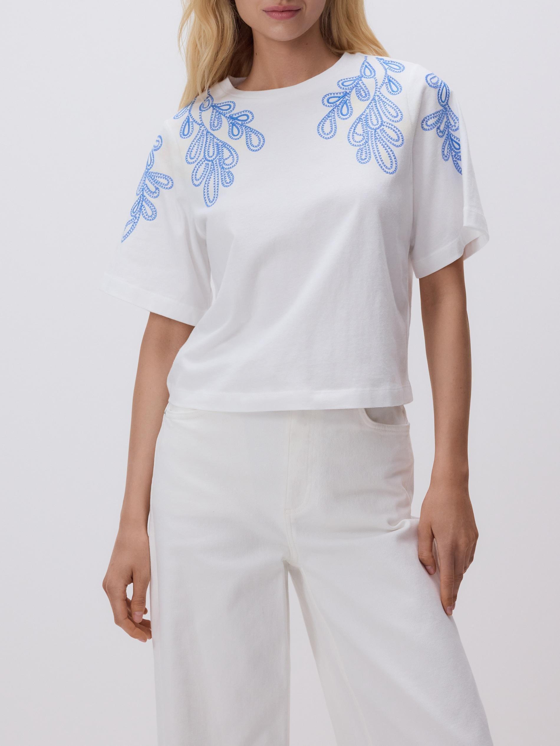 CREAM T-shirt with embroidery detailing, , large image number 1
