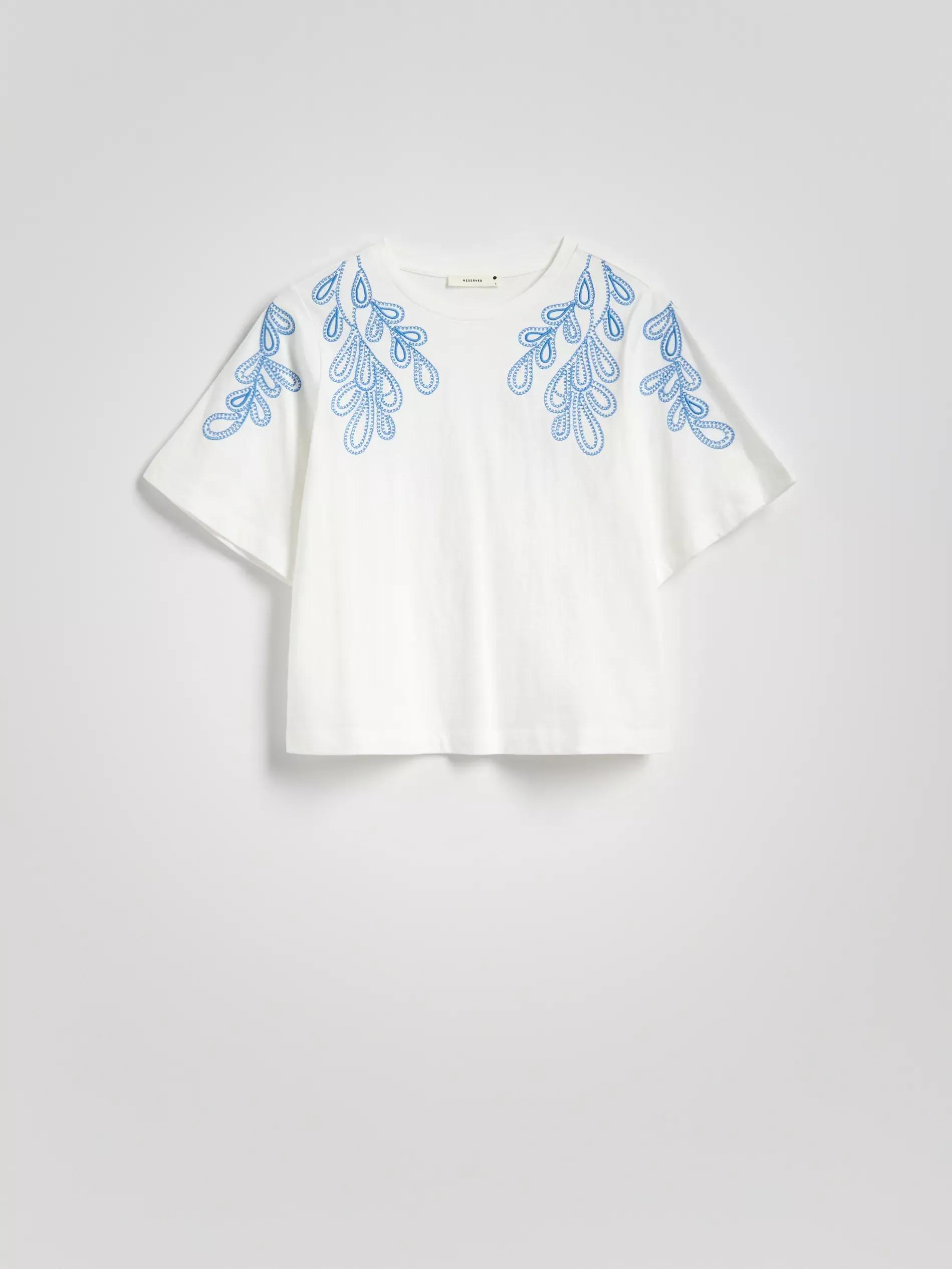 CREAM T-shirt with embroidery detailing, , large image number 4