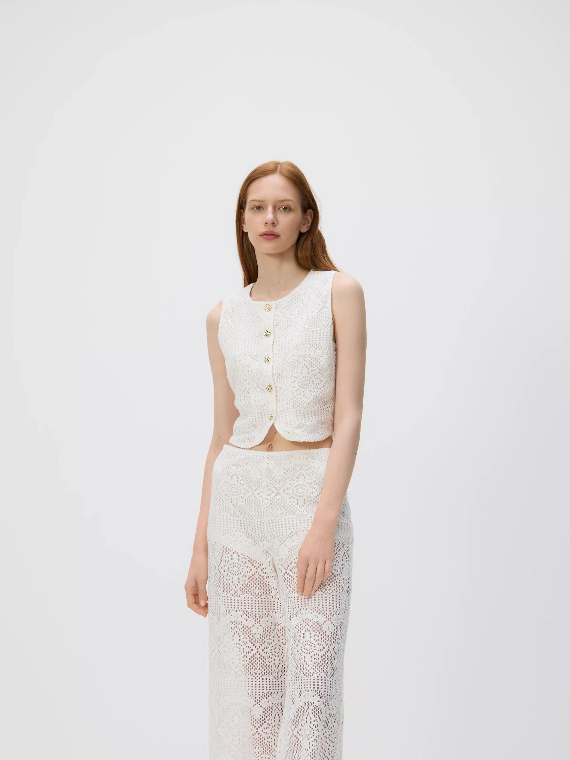 Beige Vest With Decorative Buttons, , large image number 2