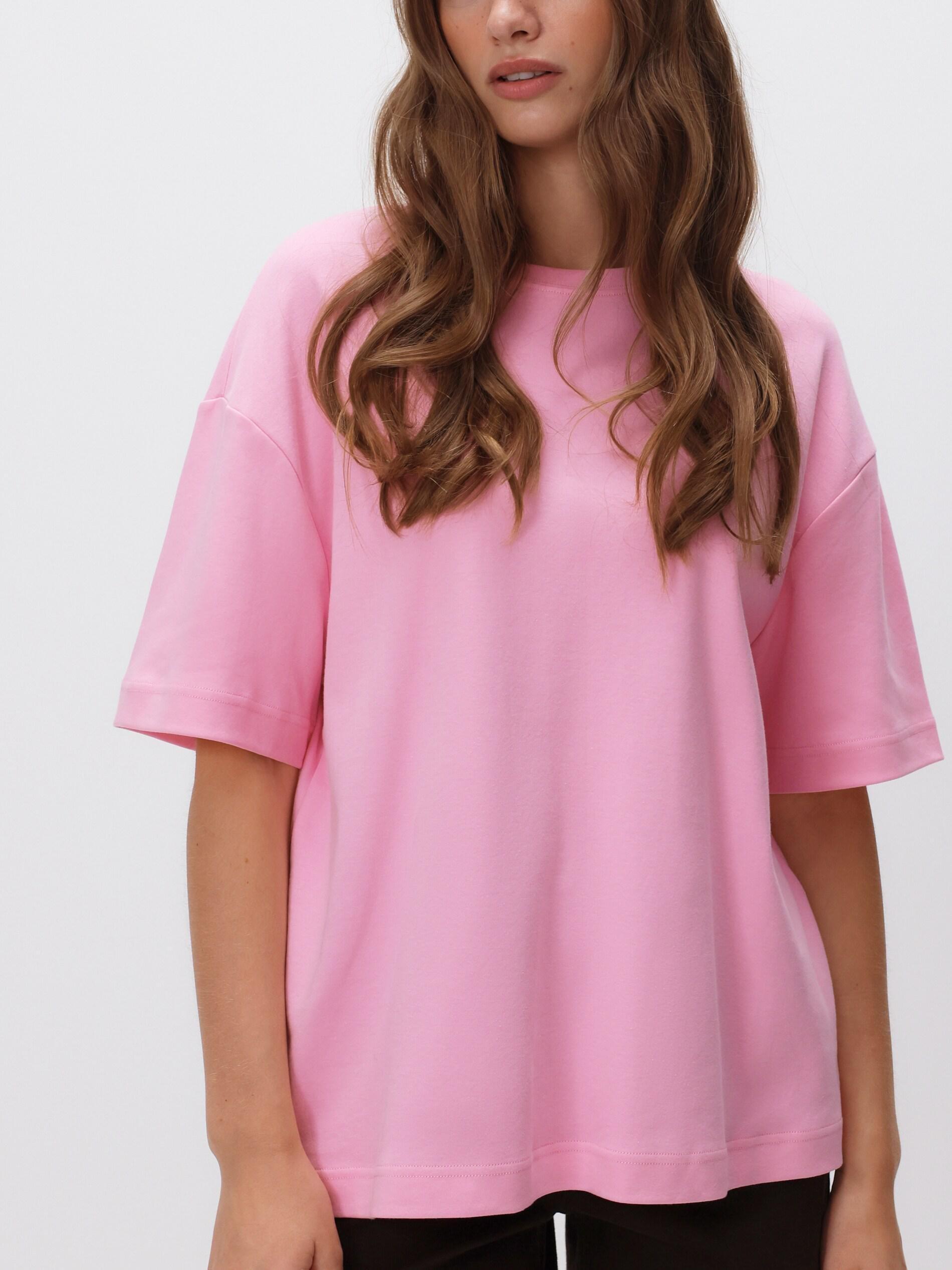 Pink Oversized Mercerised Cotton Blend T-Shirt, Pink, medium