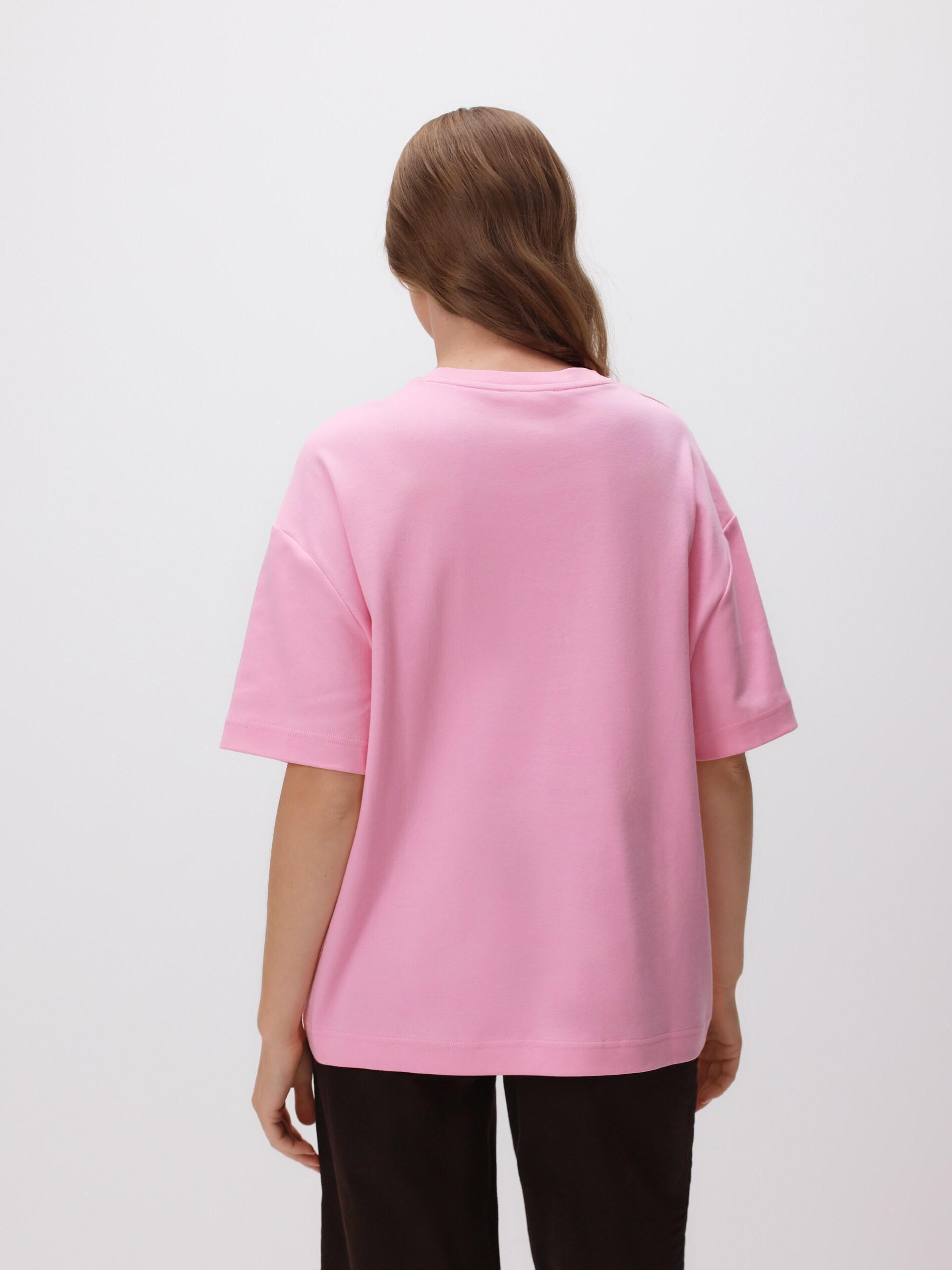 Pink Oversized Mercerised Cotton Blend T-Shirt, Pink, large image number 3