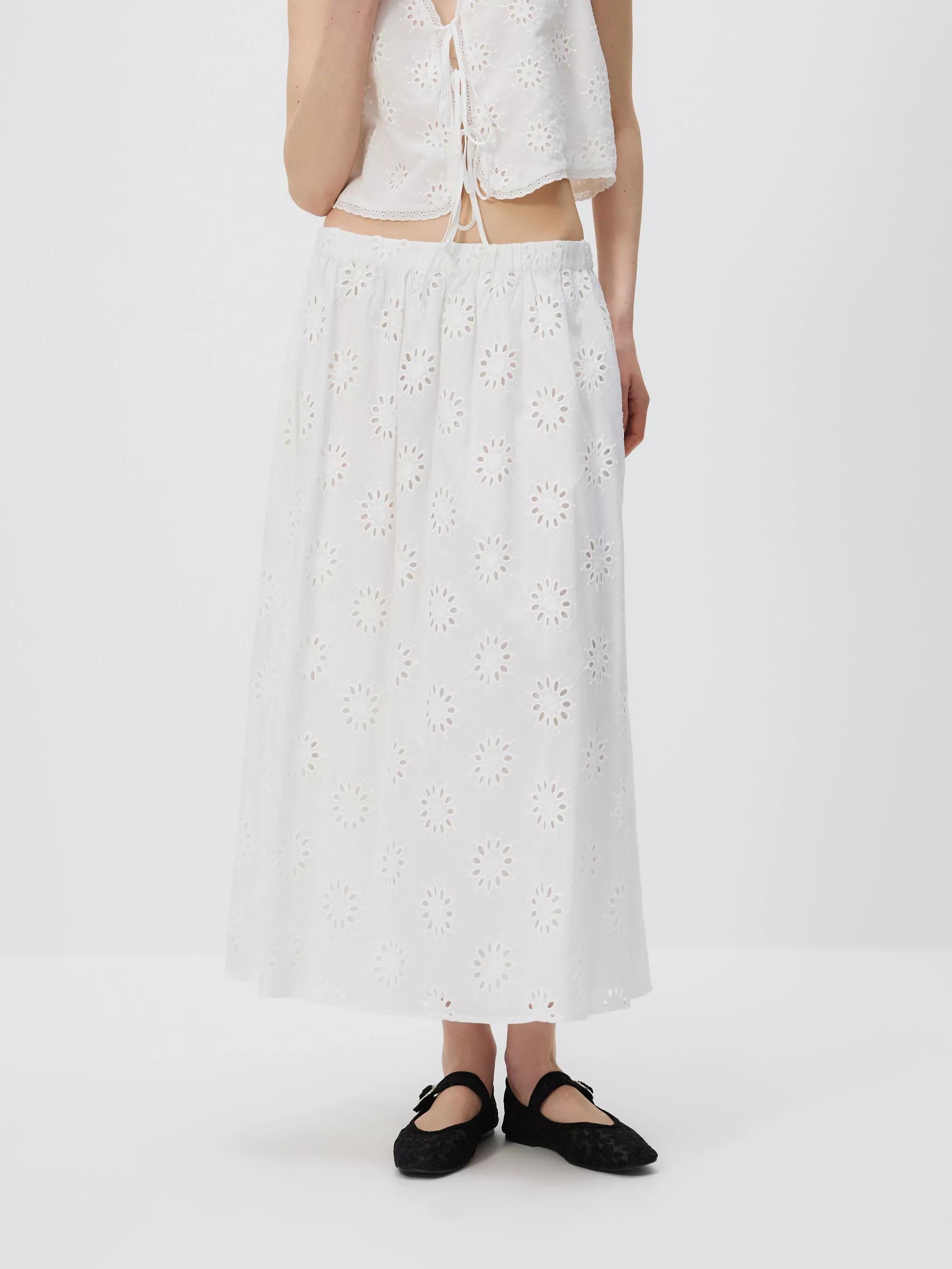 Cream Openwork Midi Skirt, , large image number 0