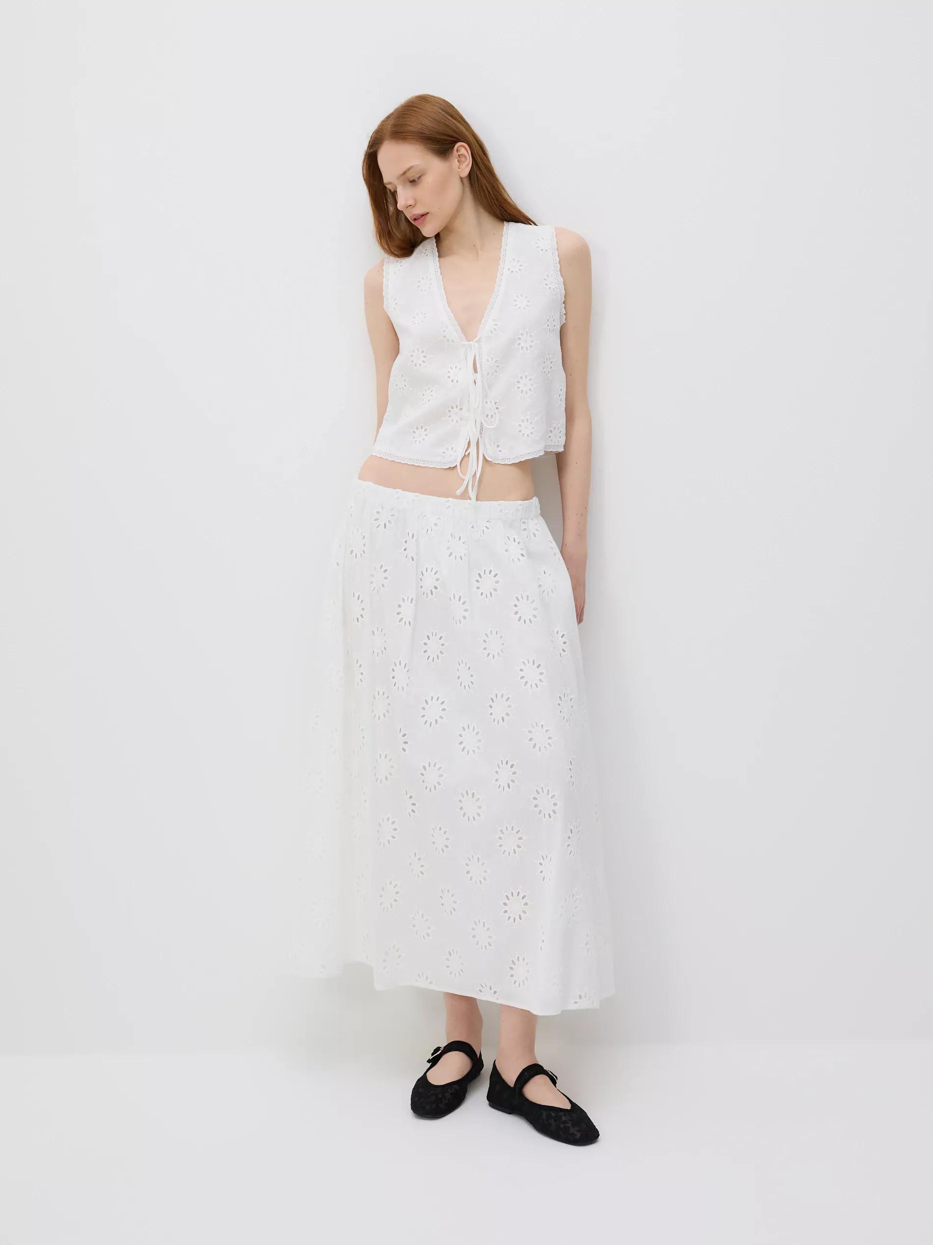 Cream Openwork Midi Skirt, , large image number 1