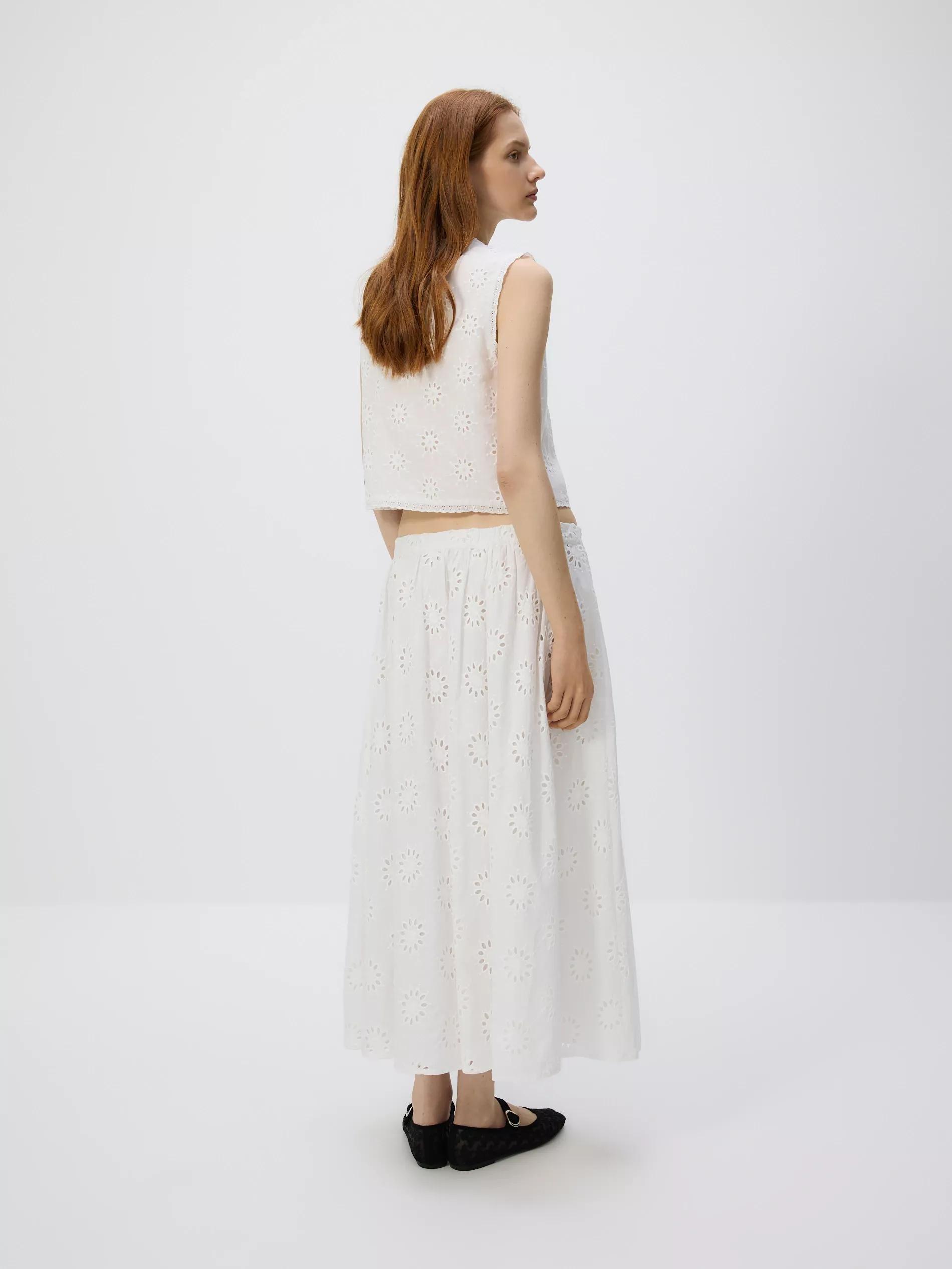 Cream Openwork Midi Skirt, , large image number 2