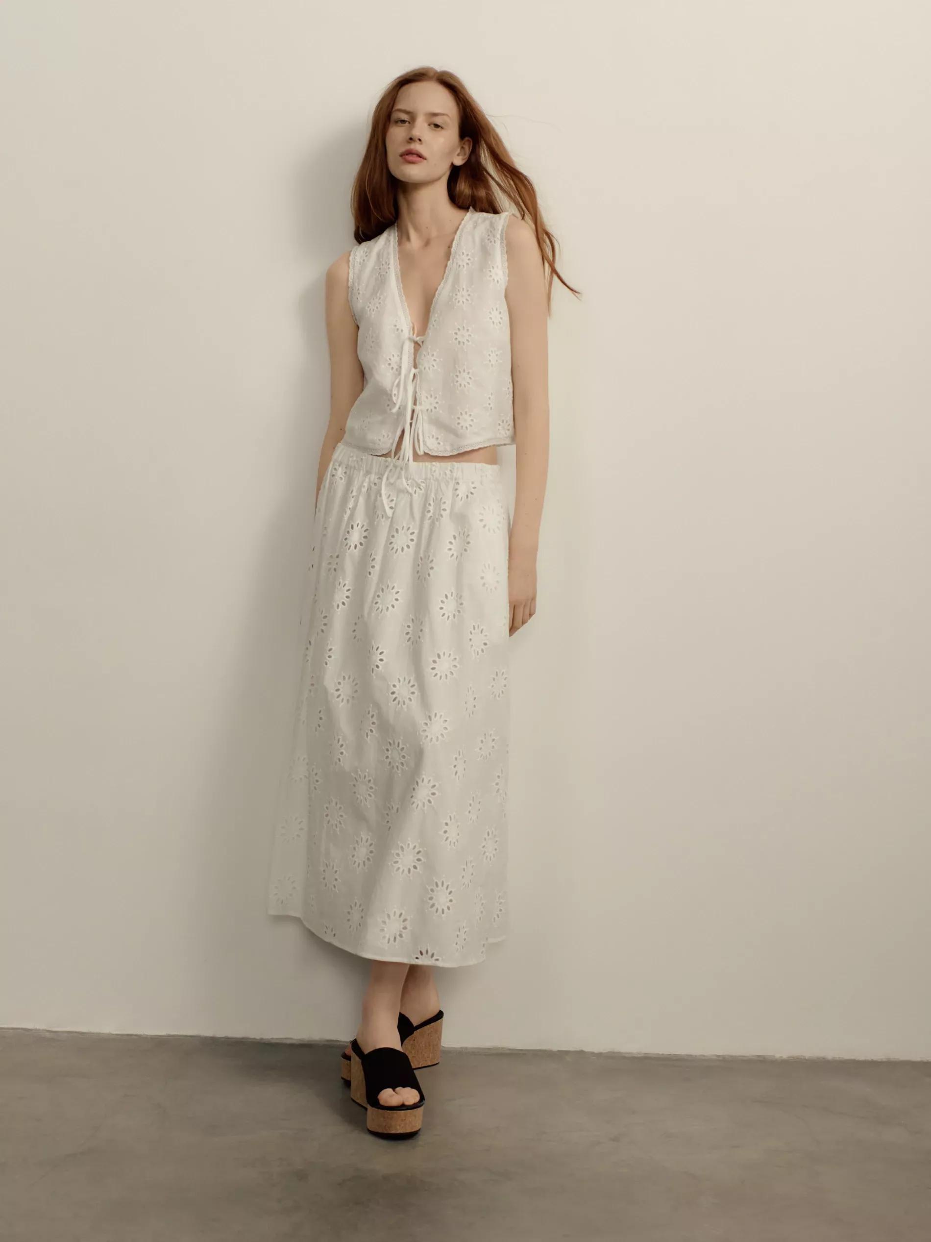 Cream Openwork Midi Skirt, , large image number 5