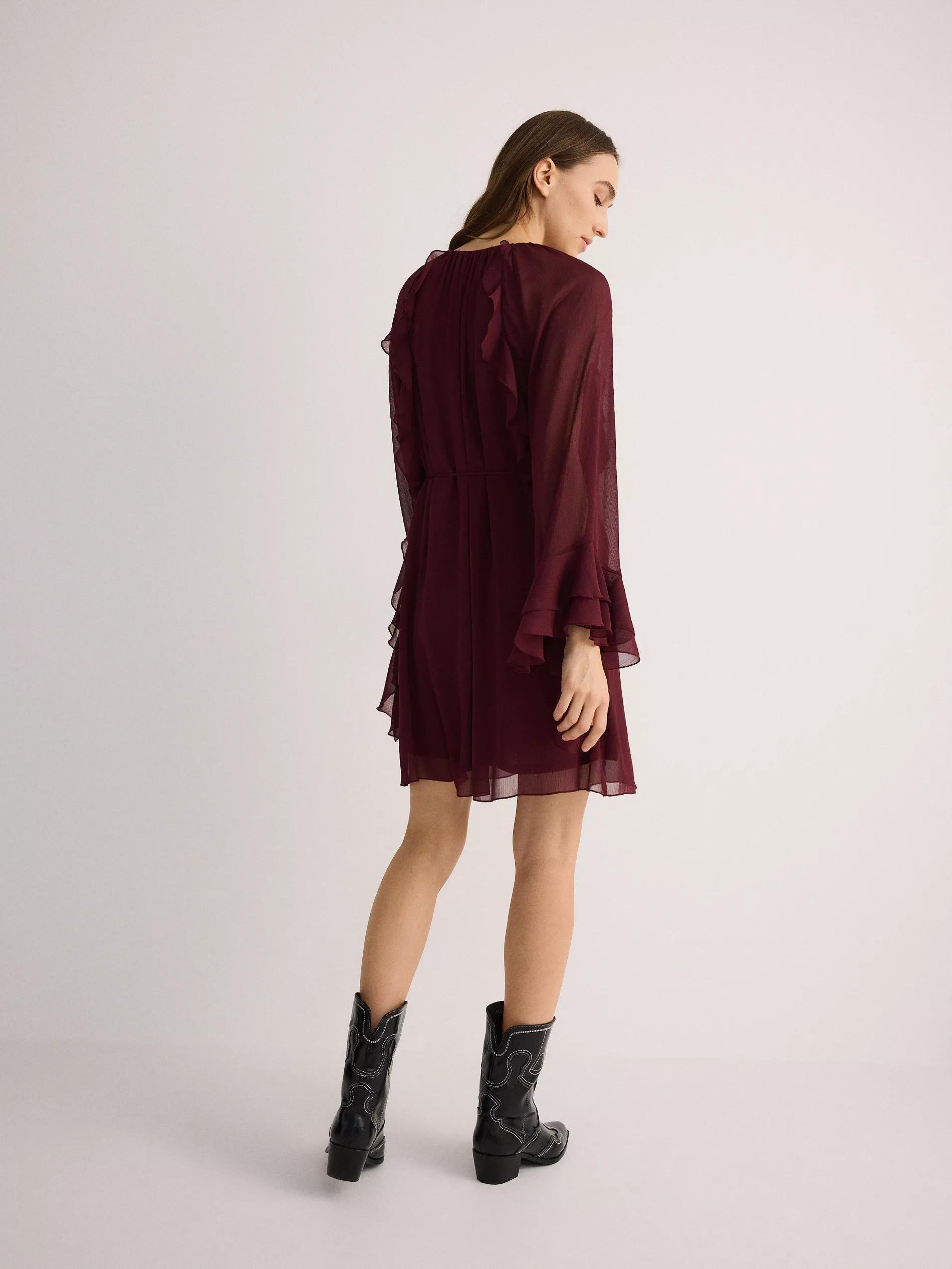 Red Detailed Long Sleeve Mini Dress, , large image number 2