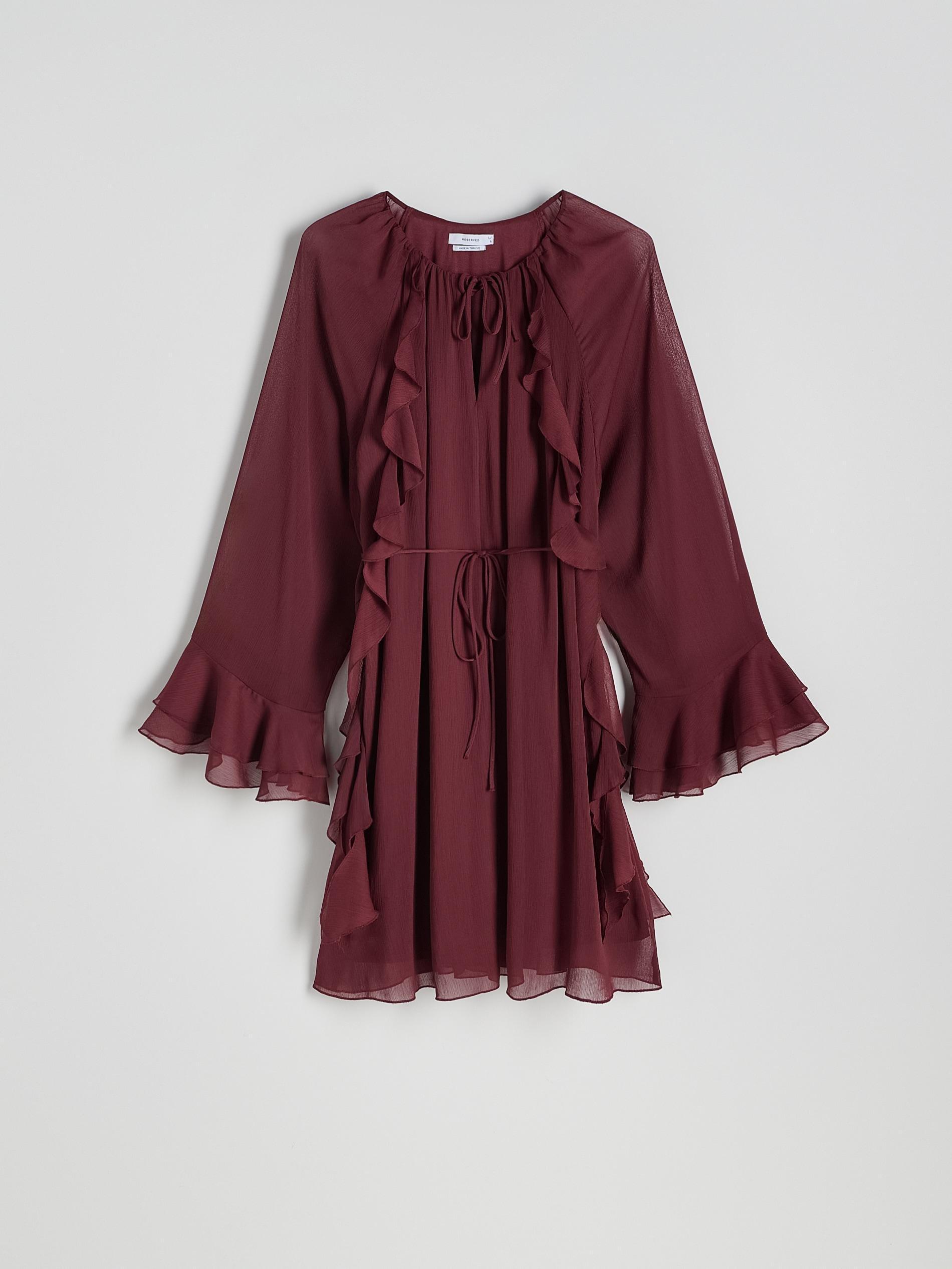 Red Detailed Long Sleeve Mini Dress, , large image number 5