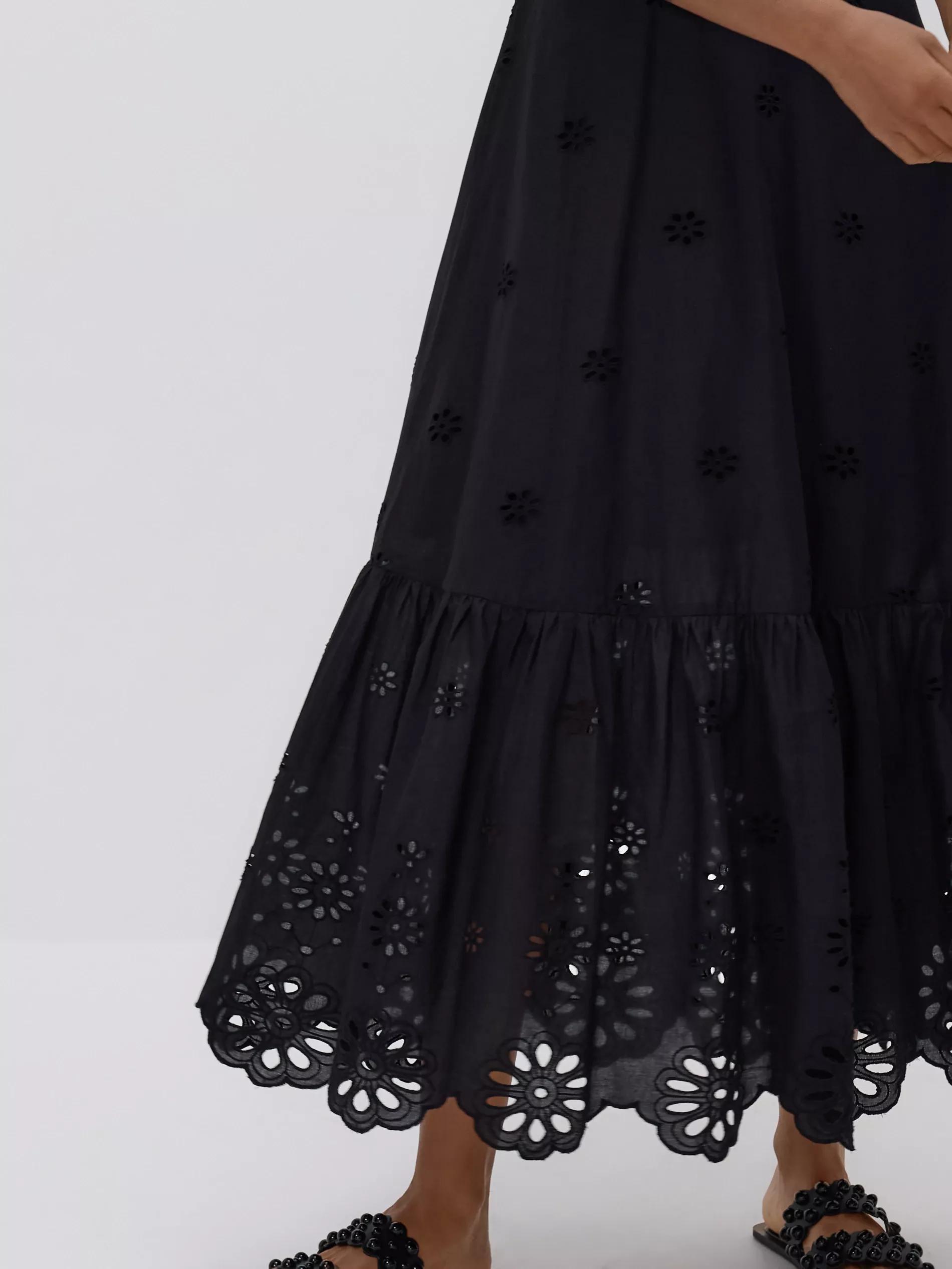 Black Midi Dress With Openwork Embroidery, , large image number 1