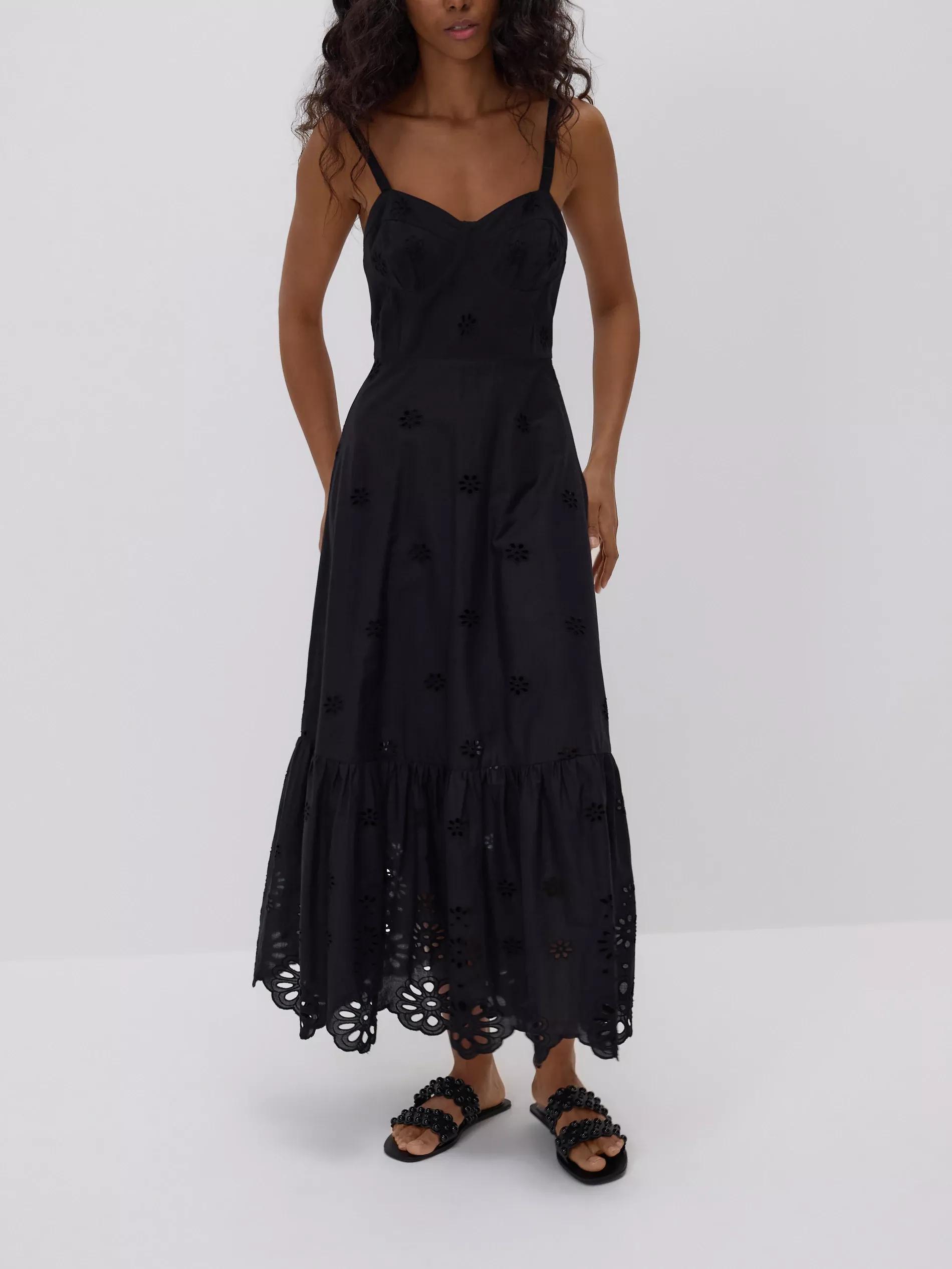 Black Midi Dress With Openwork Embroidery, , large image number 2