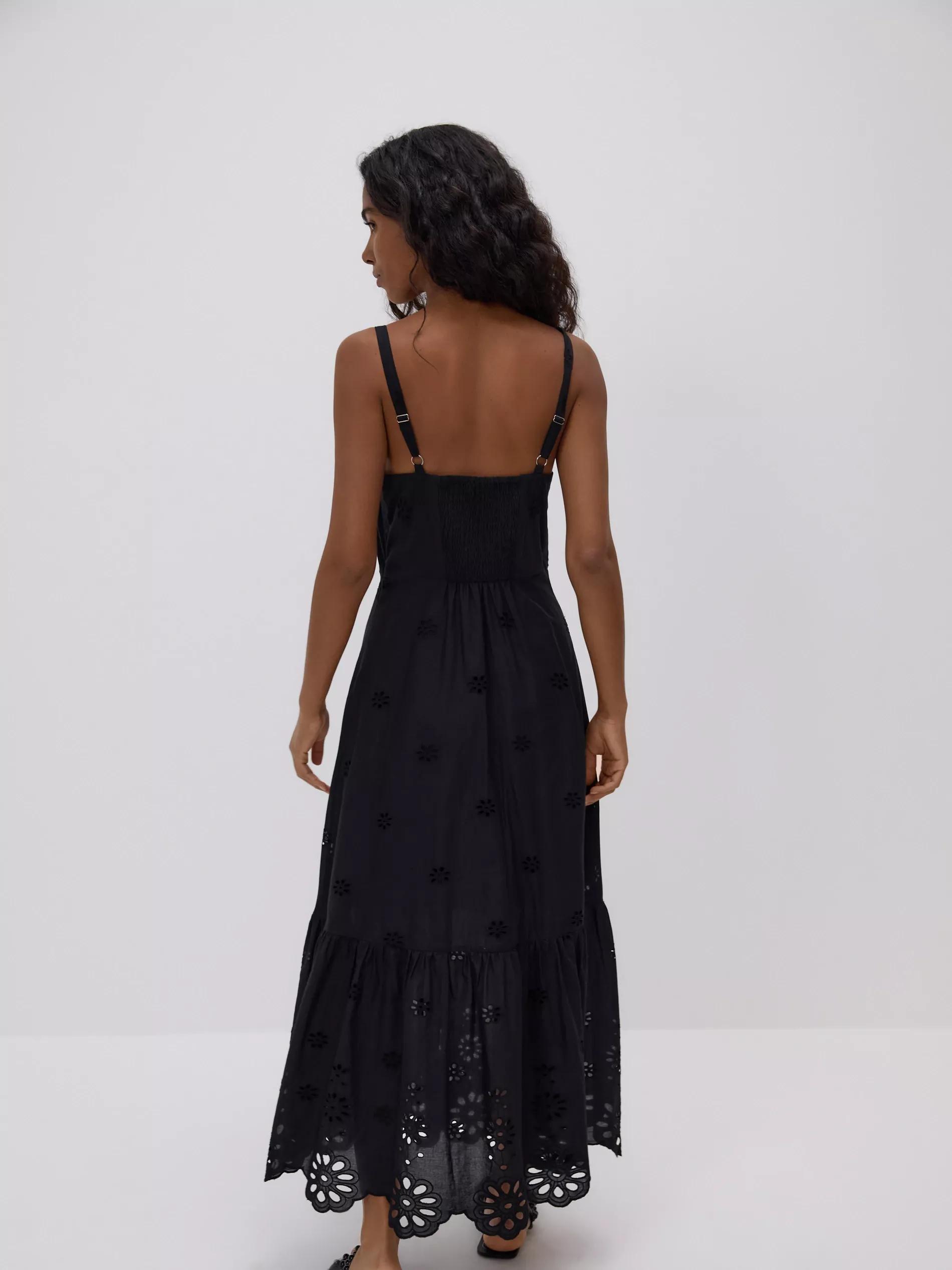 Black Midi Dress With Openwork Embroidery, , large image number 3