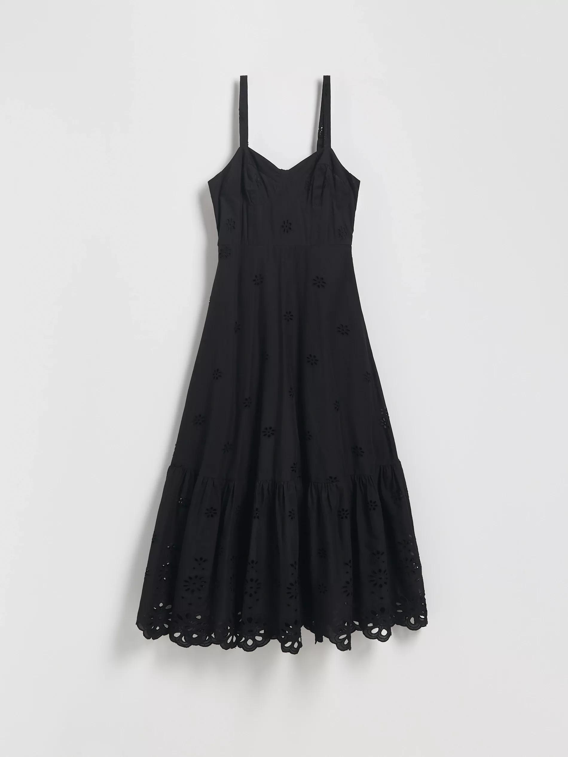 Black Midi Dress With Openwork Embroidery, , large image number 4