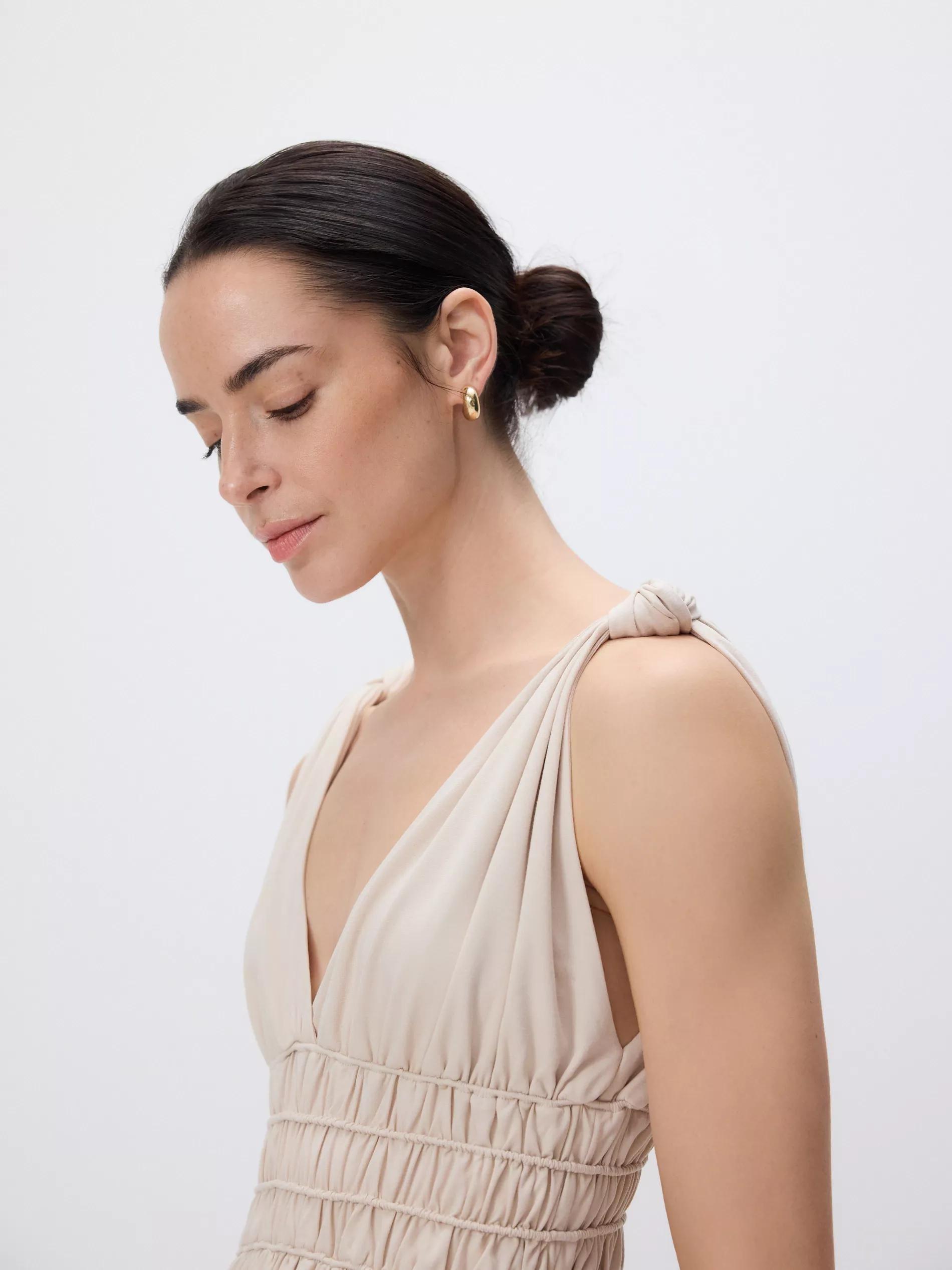Beige Maxi Dress With Gathering, , large image number 3