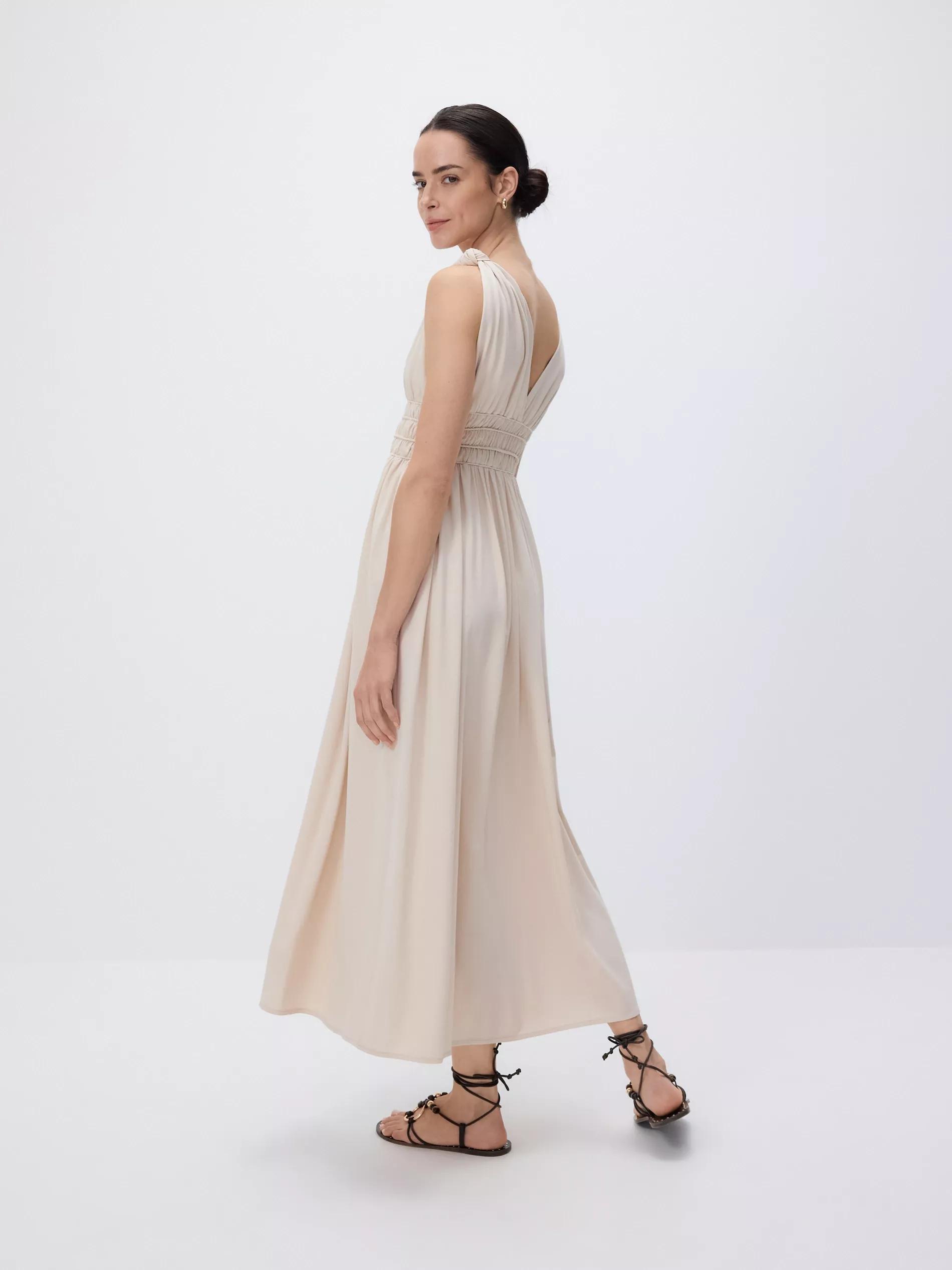 Beige Maxi Dress With Gathering, , large image number 4