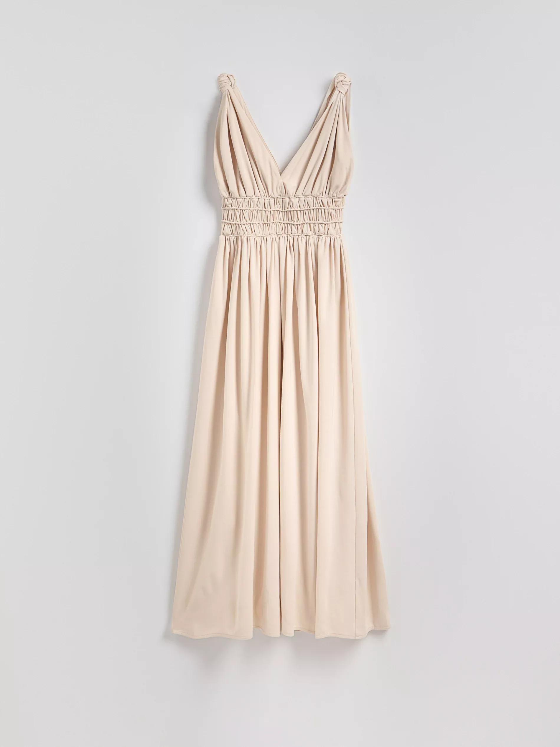 Beige Maxi Dress With Gathering, , large image number 5