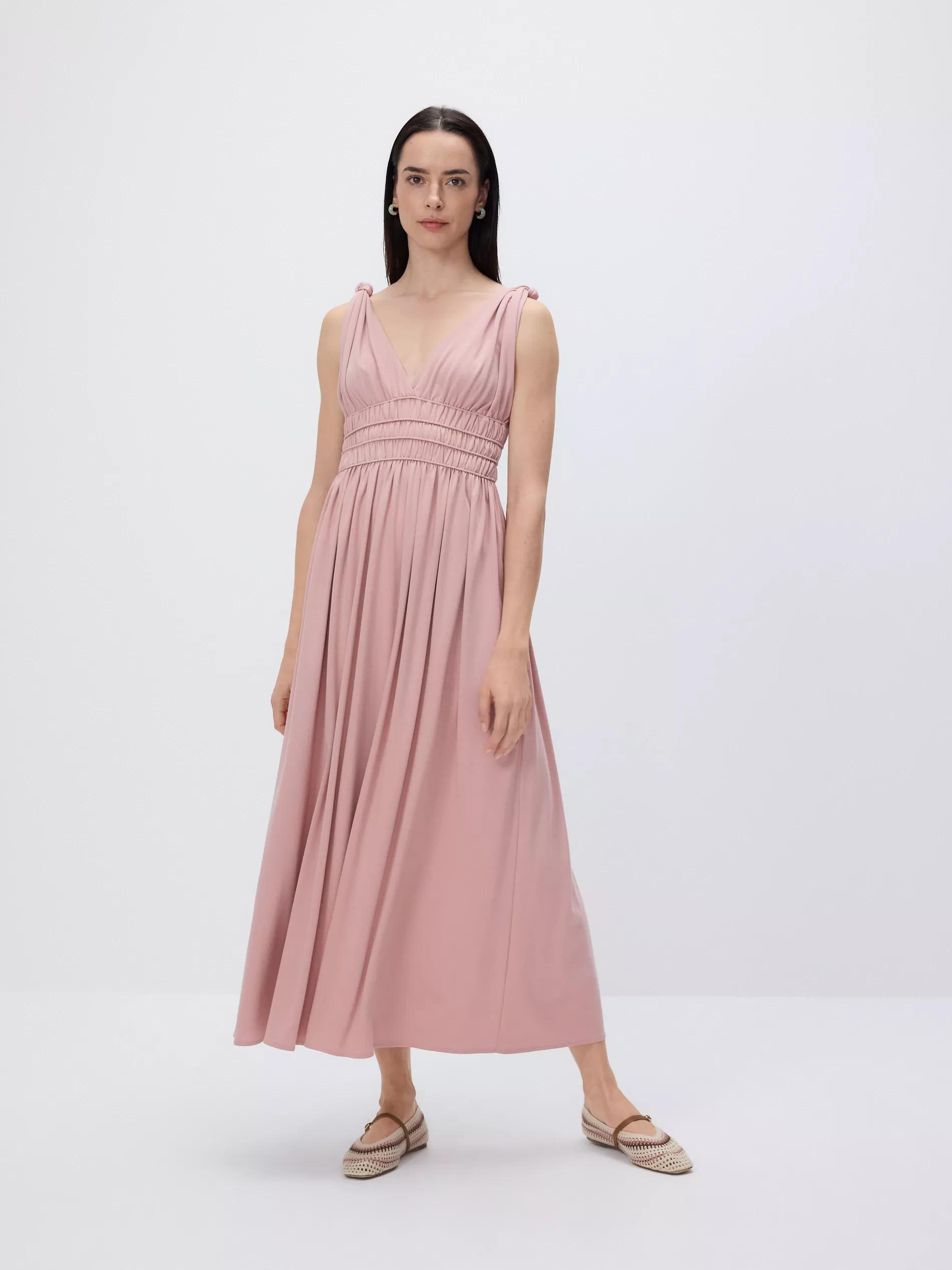 Pink Maxi Dress With Gathering, , large image number 0