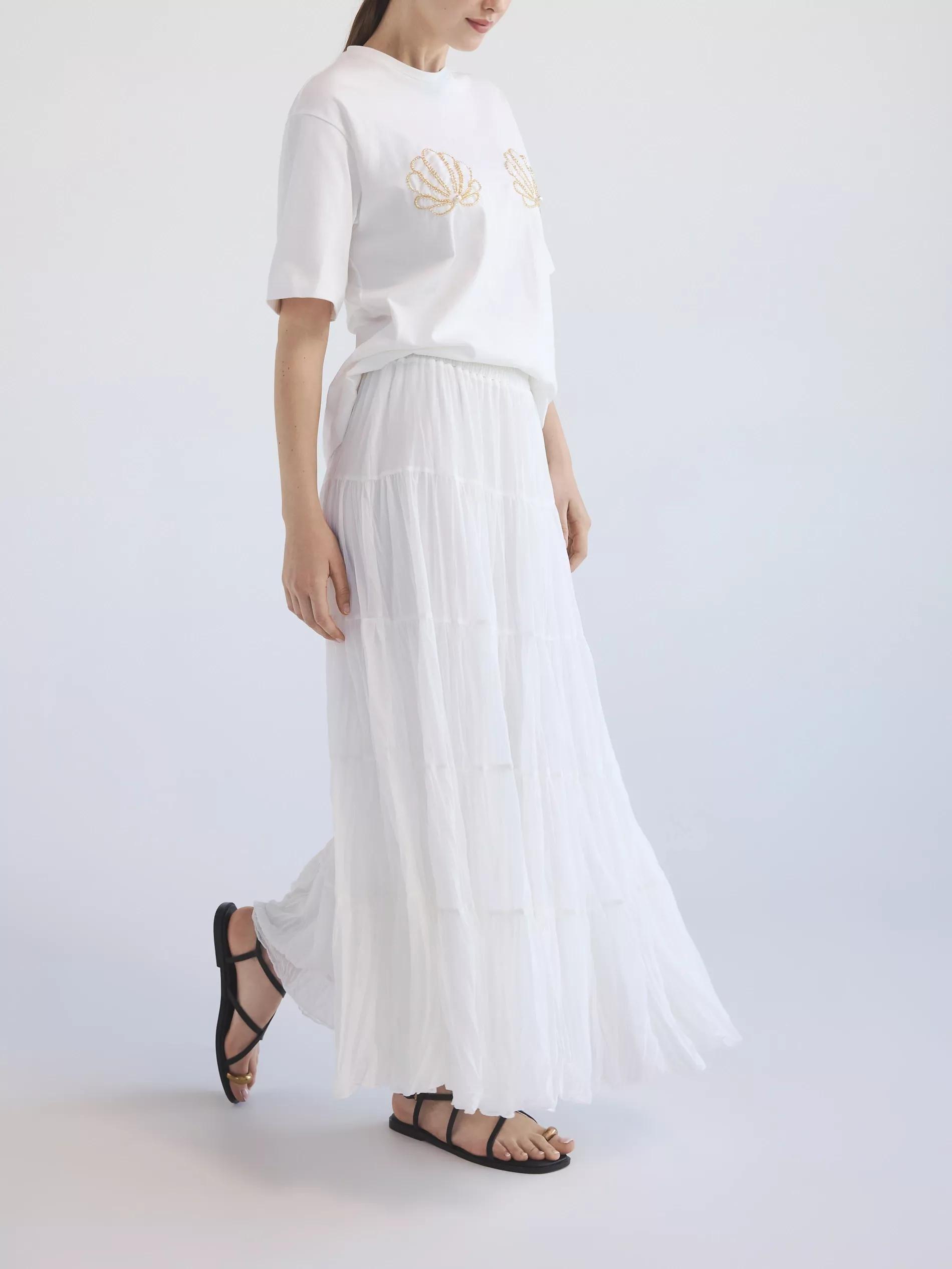 White Crinkled Midi Skirt, , large image number 0