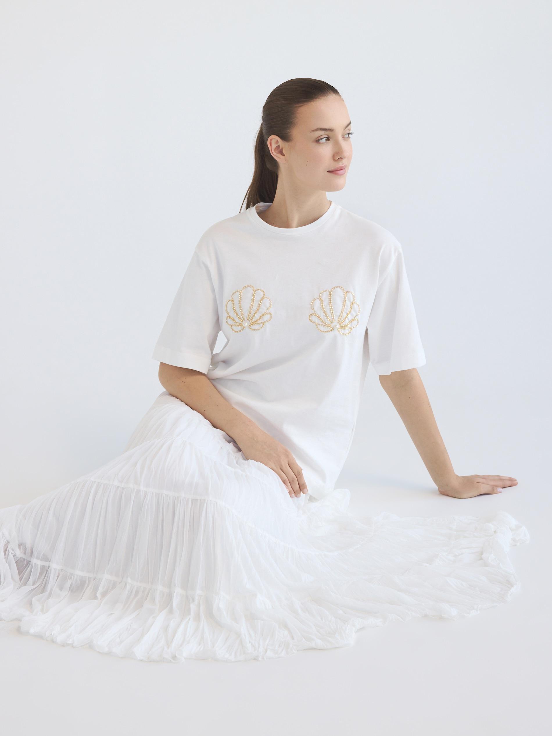 White Crinkled Midi Skirt, , large image number 2