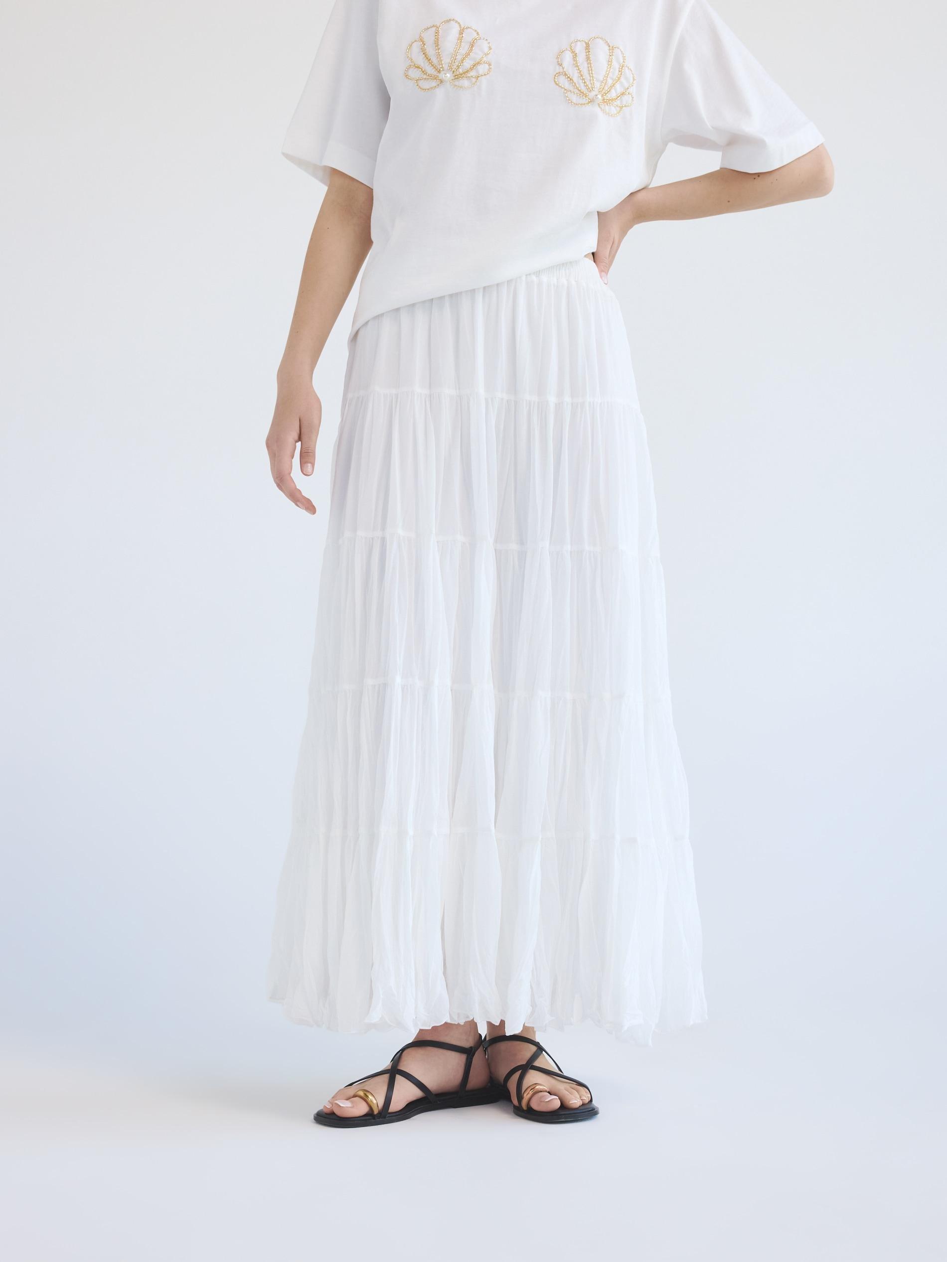 White Crinkled Midi Skirt, , large image number 3