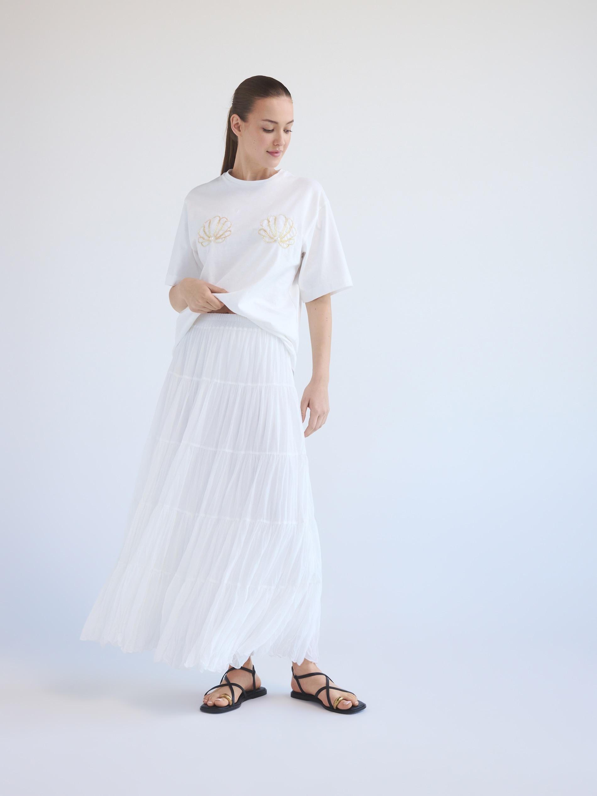 White Crinkled Midi Skirt, , large image number 4